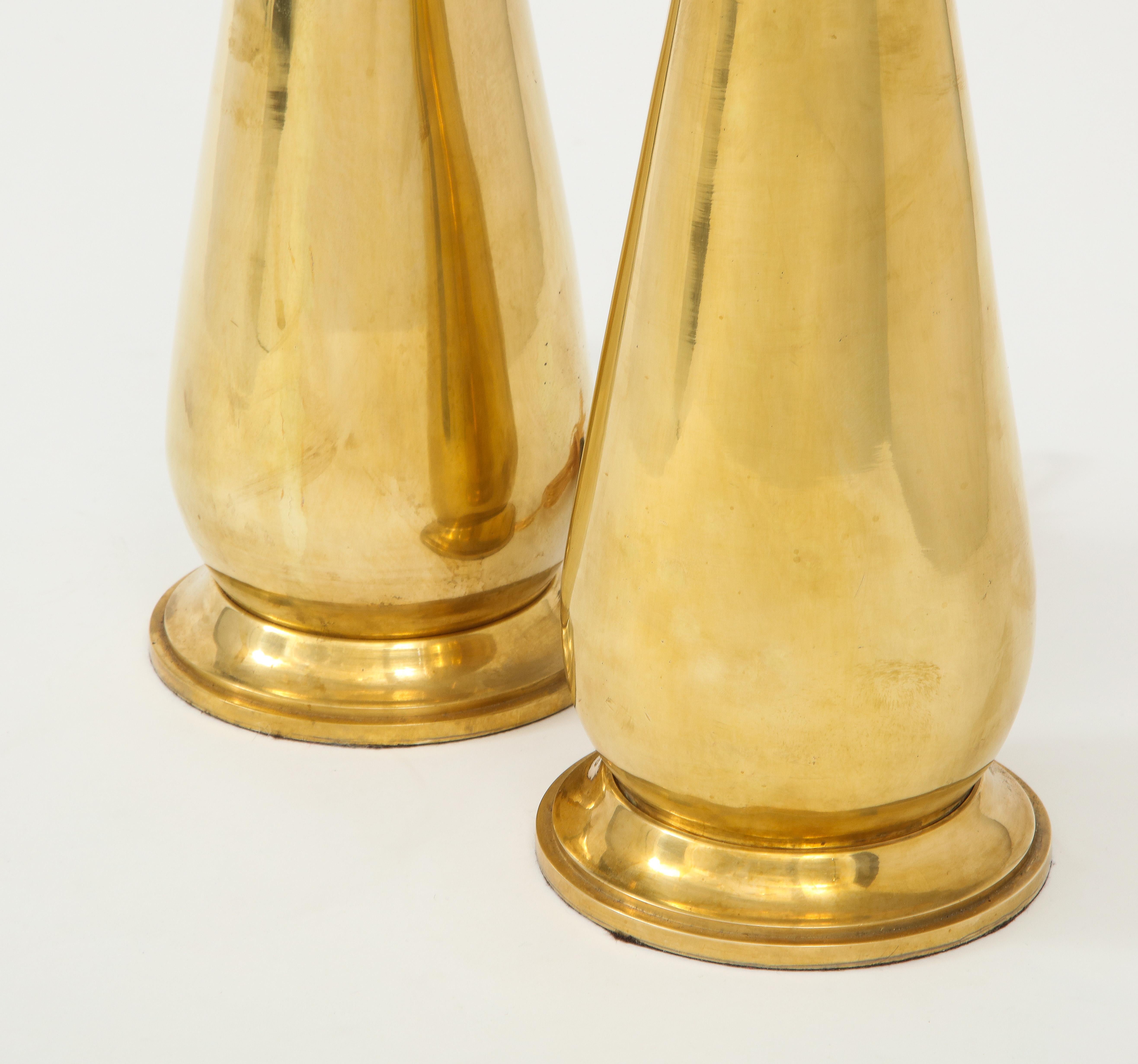 20th Century Pair of Tall Brass Lamps