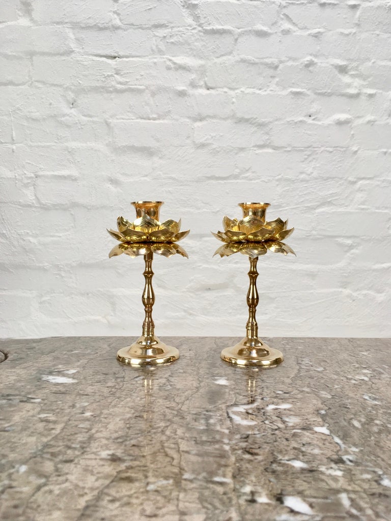 A pair of stemmed candleholders by Feldman. A compact size, at 3.5 inches diameter and 6.3 inches high. See images, comparing them to a standard sized champagne bottle.

As a table centrepiece or on a sideboard, these are spectacular decorative