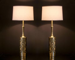 Pair of Tall Brass Rembrandt "Coin" Lamps