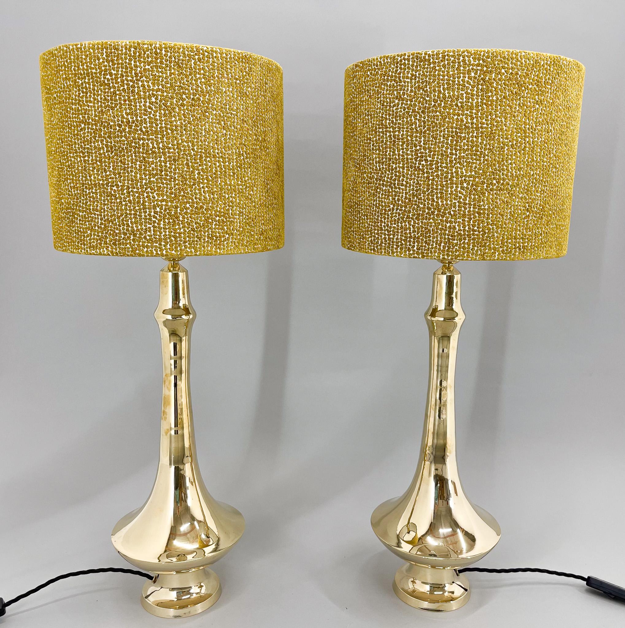 Pair of Tall Brass Table Lamps, 1950s, Restored For Sale 5