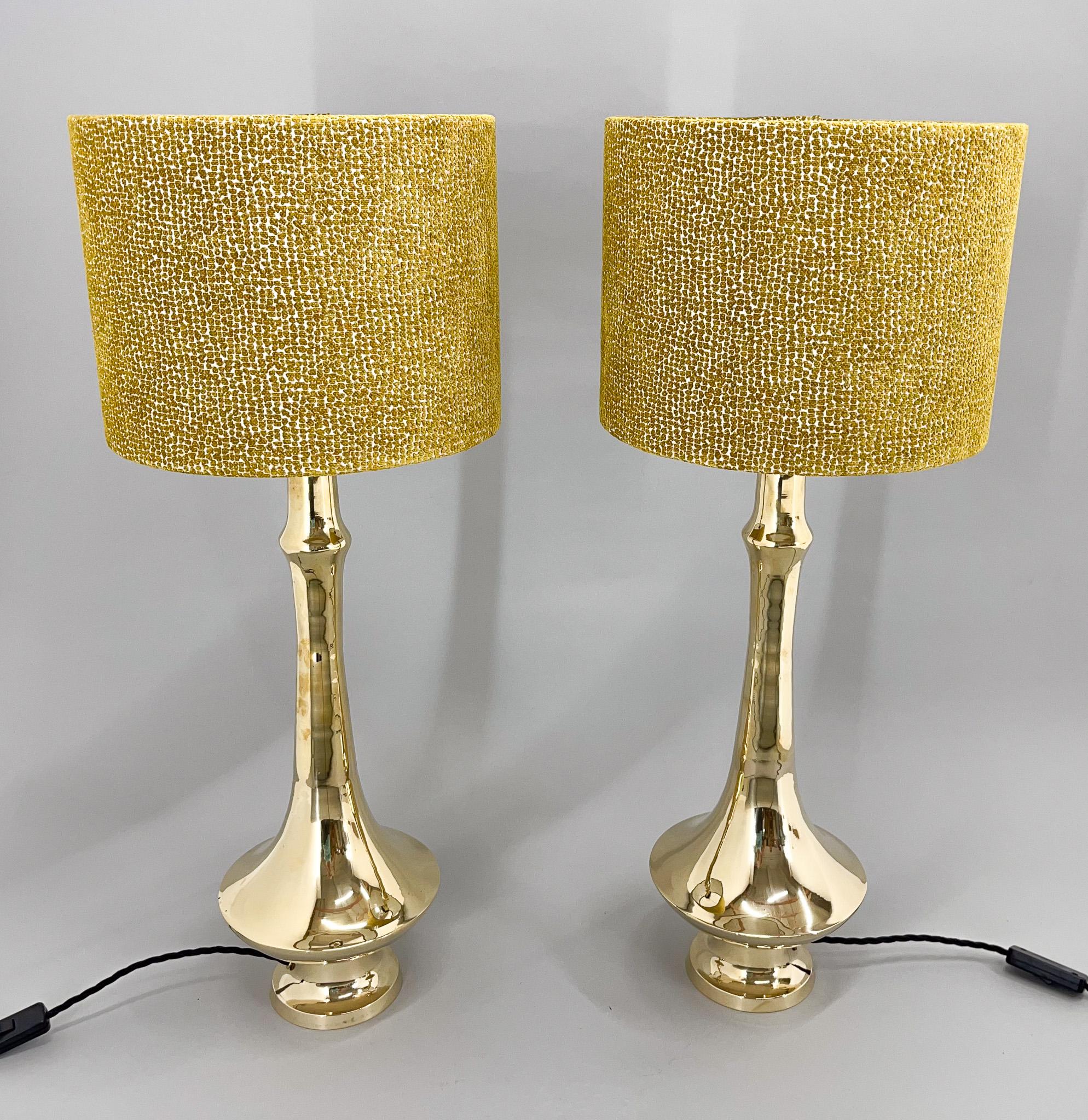 Pair of Tall Brass Table Lamps, 1950s, Restored For Sale 6