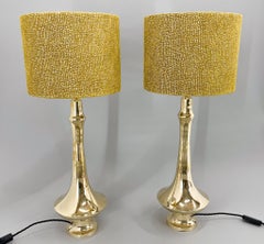 Pair of Tall Brass Table Lamps, 1950s, Restored