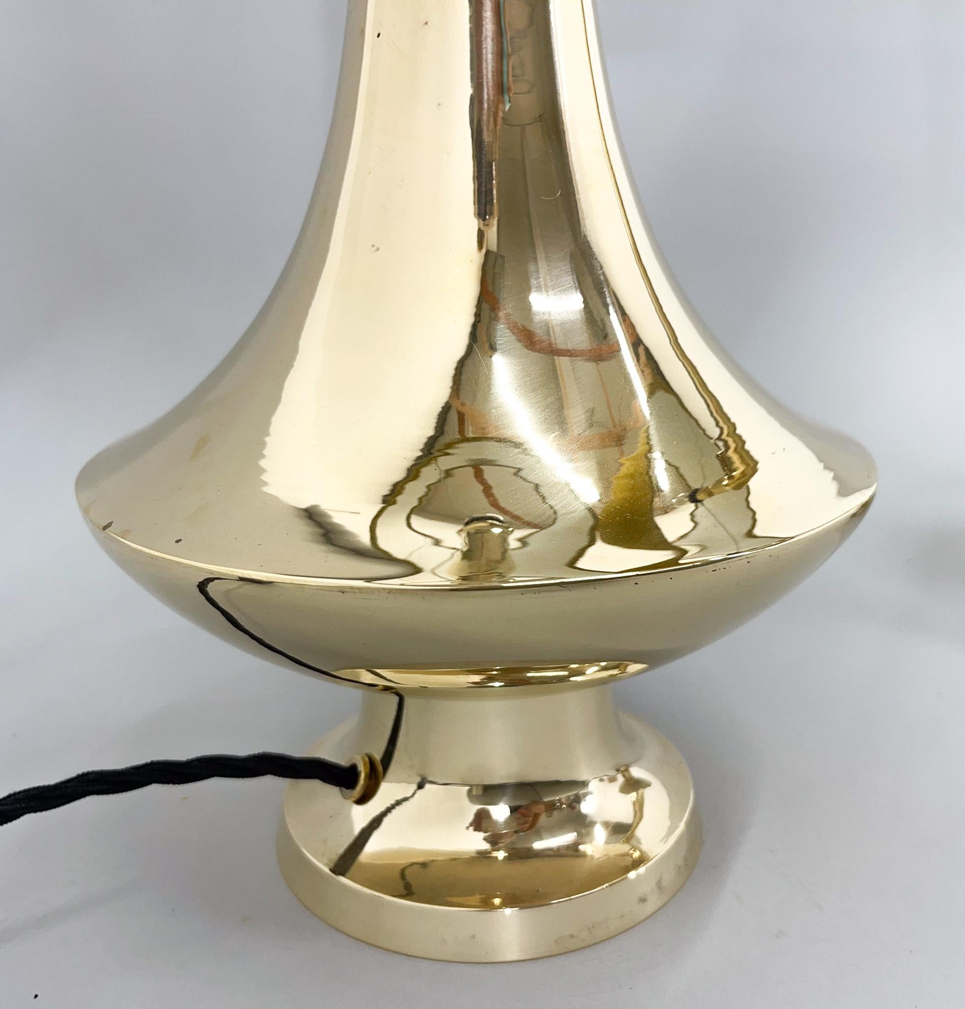 20th Century Pair of Tall Brass Table Lamps, 1950s, Restored For Sale