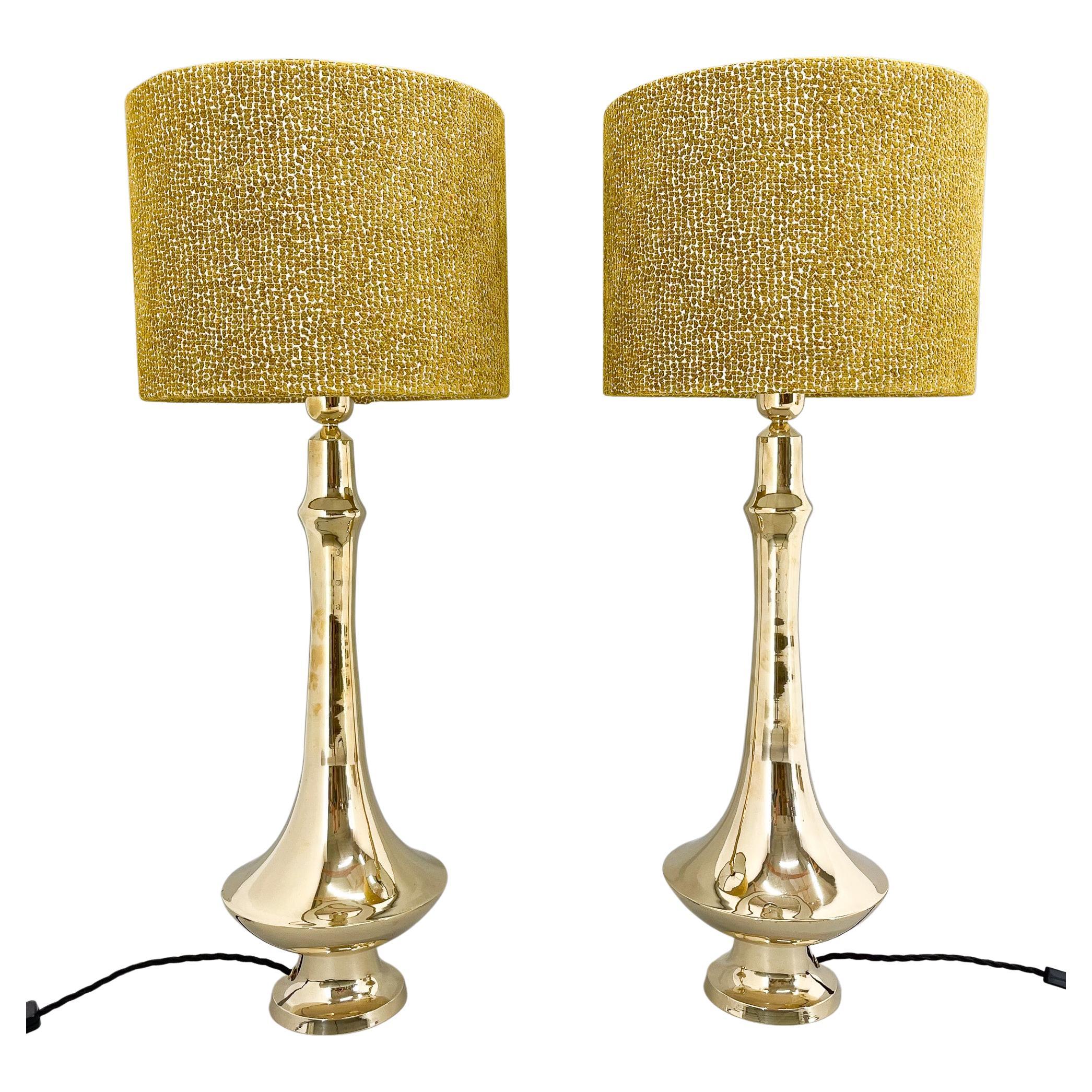 Pair of Tall Brass Table Lamps, 1950s, Restored For Sale