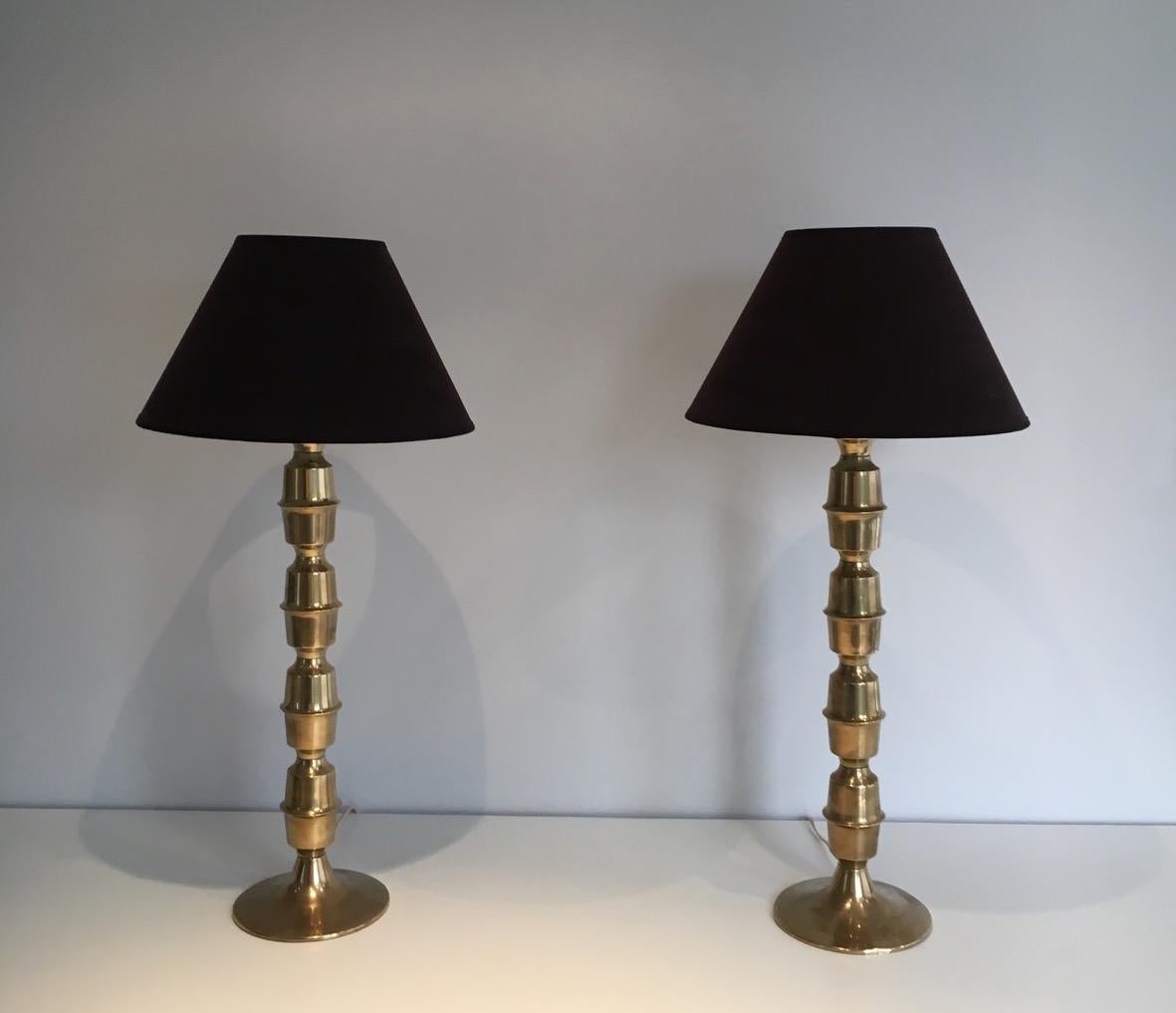 Pair of Tall Brass Table Lamps, circa 1960 7