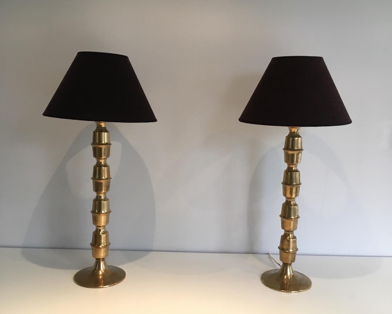 Mid-Century Modern Pair of Tall Brass Table Lamps, circa 1960