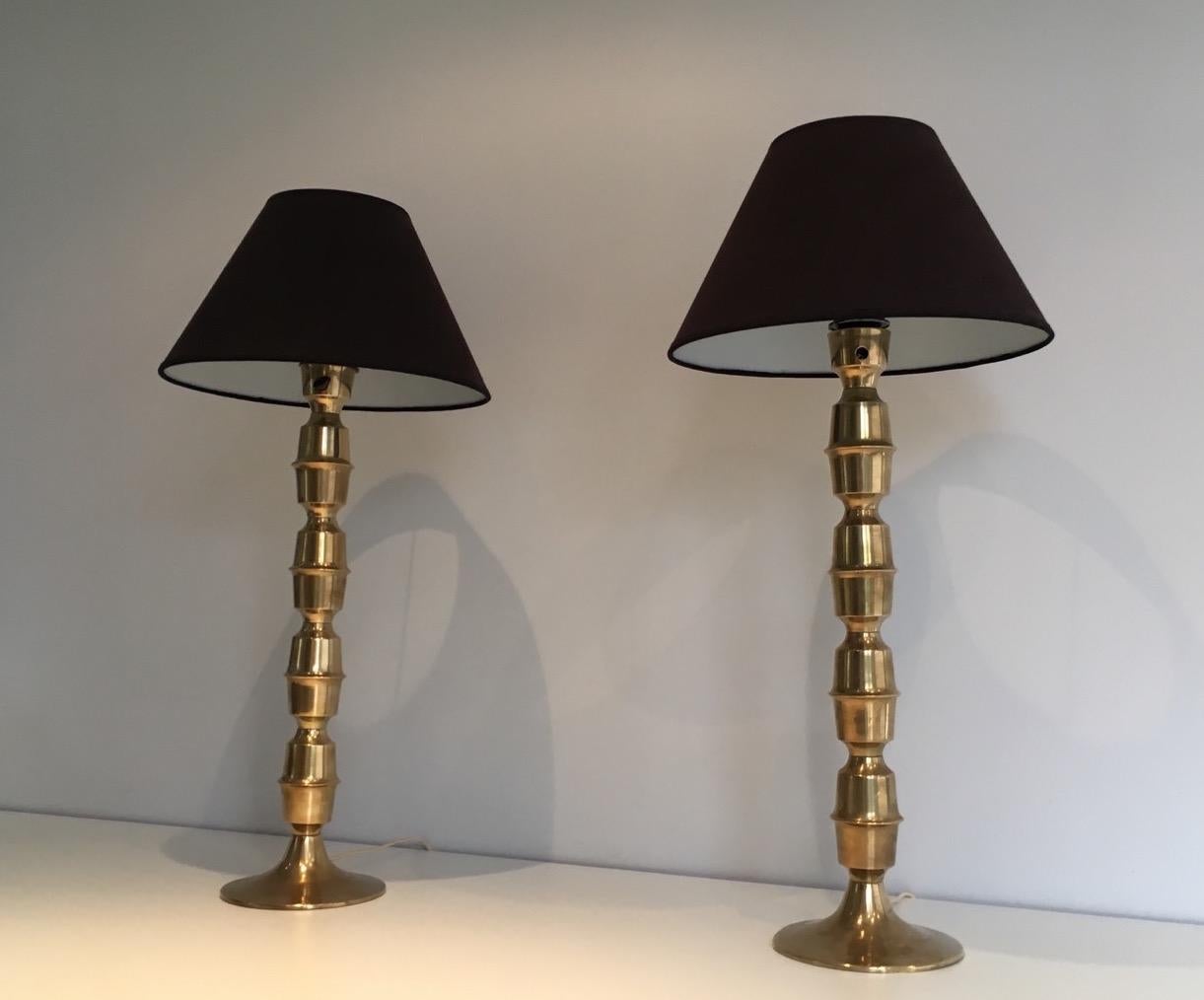 French Pair of Tall Brass Table Lamps, circa 1960