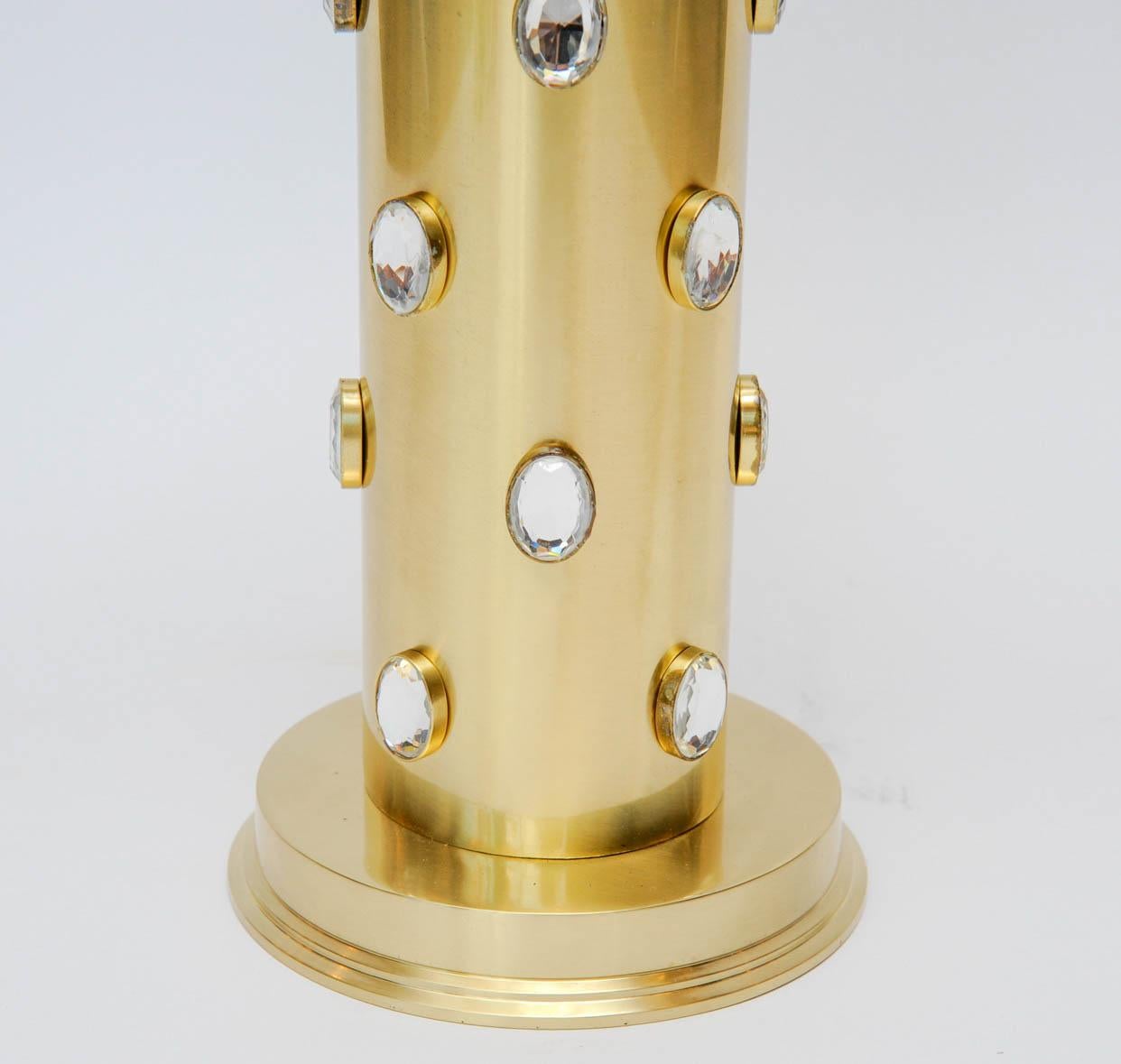 Pair of Tall Brass Table Lamps with Glass Sparkles In Excellent Condition In Saint-Ouen, IDF