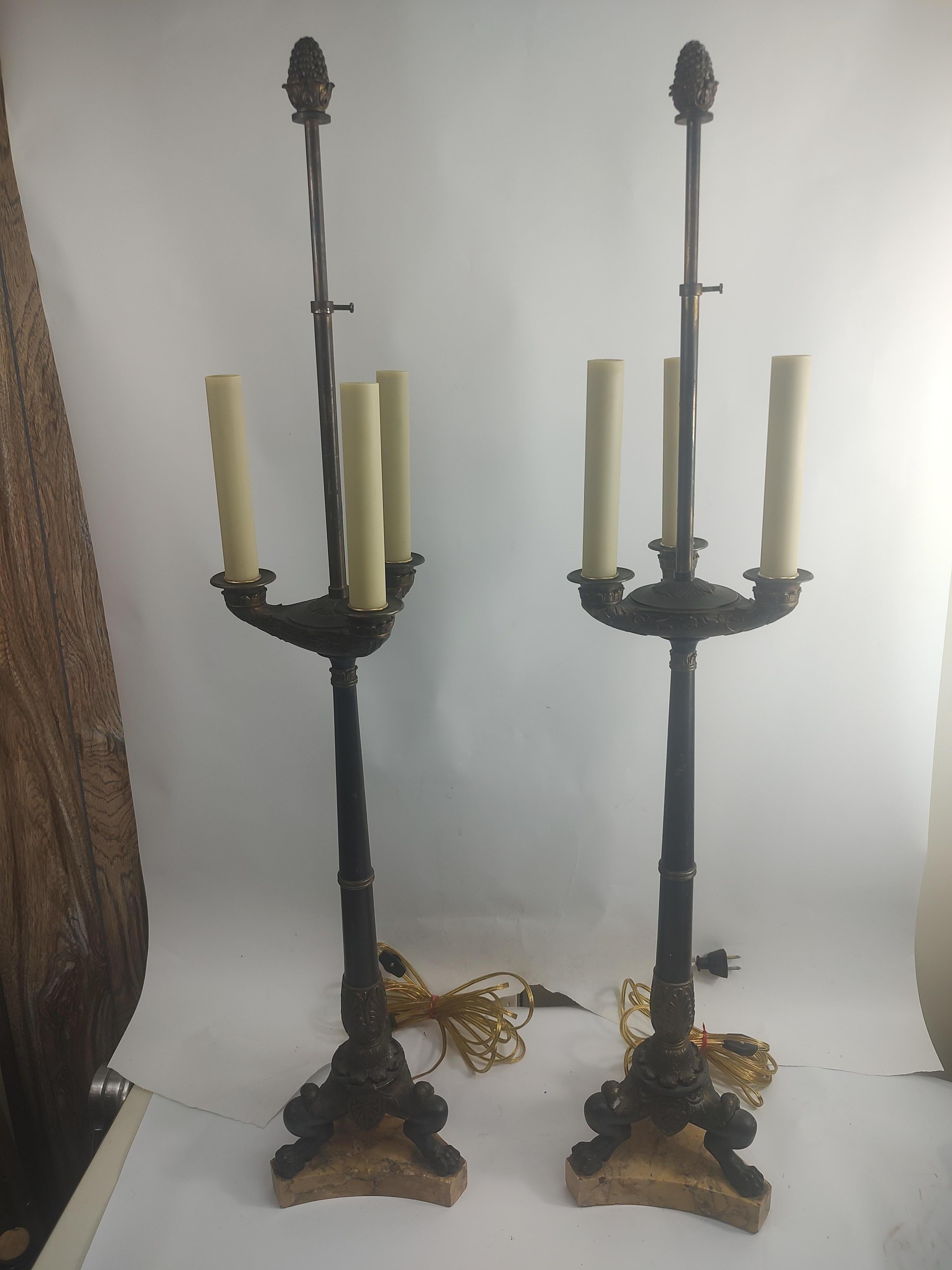 Pair of Tall Bronze Egyptian Revival Candelabra Style Table Lamps C1900 For Sale 5