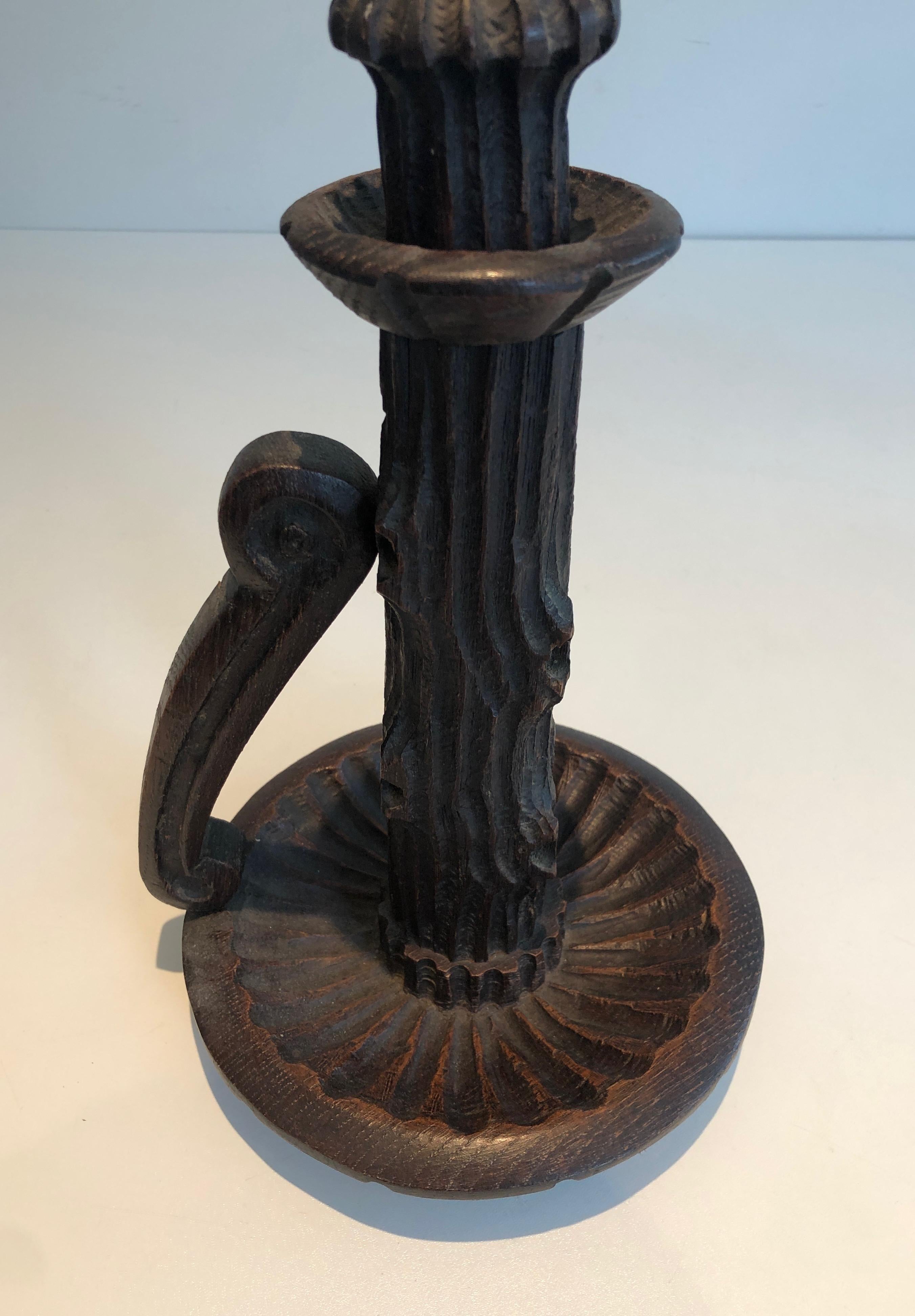 Pair of Tall Brutalist Candle Holders Made of Carved Wood, French, circa 1950 For Sale 7