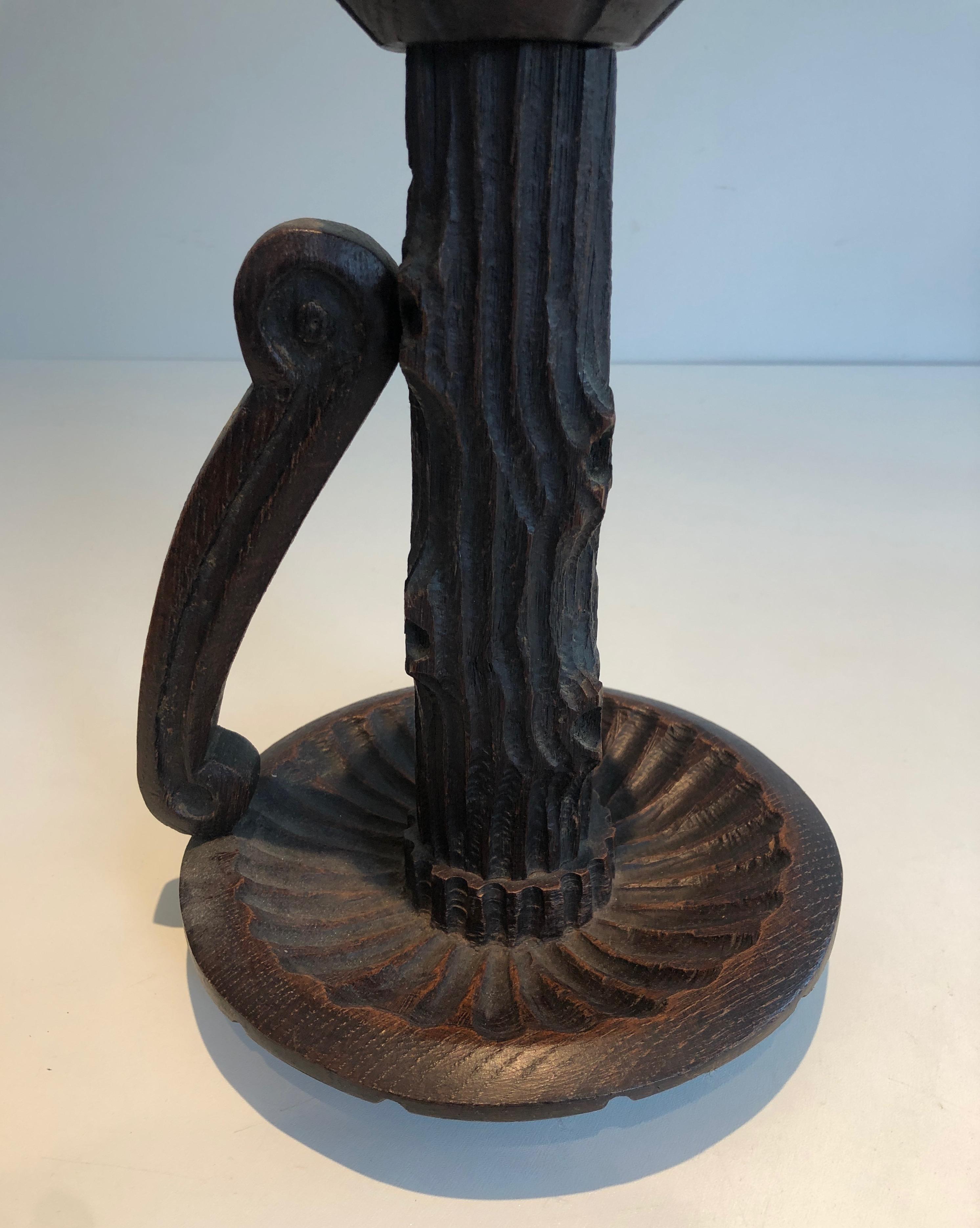 Pair of Tall Brutalist Candle Holders Made of Carved Wood, French, circa 1950 For Sale 13