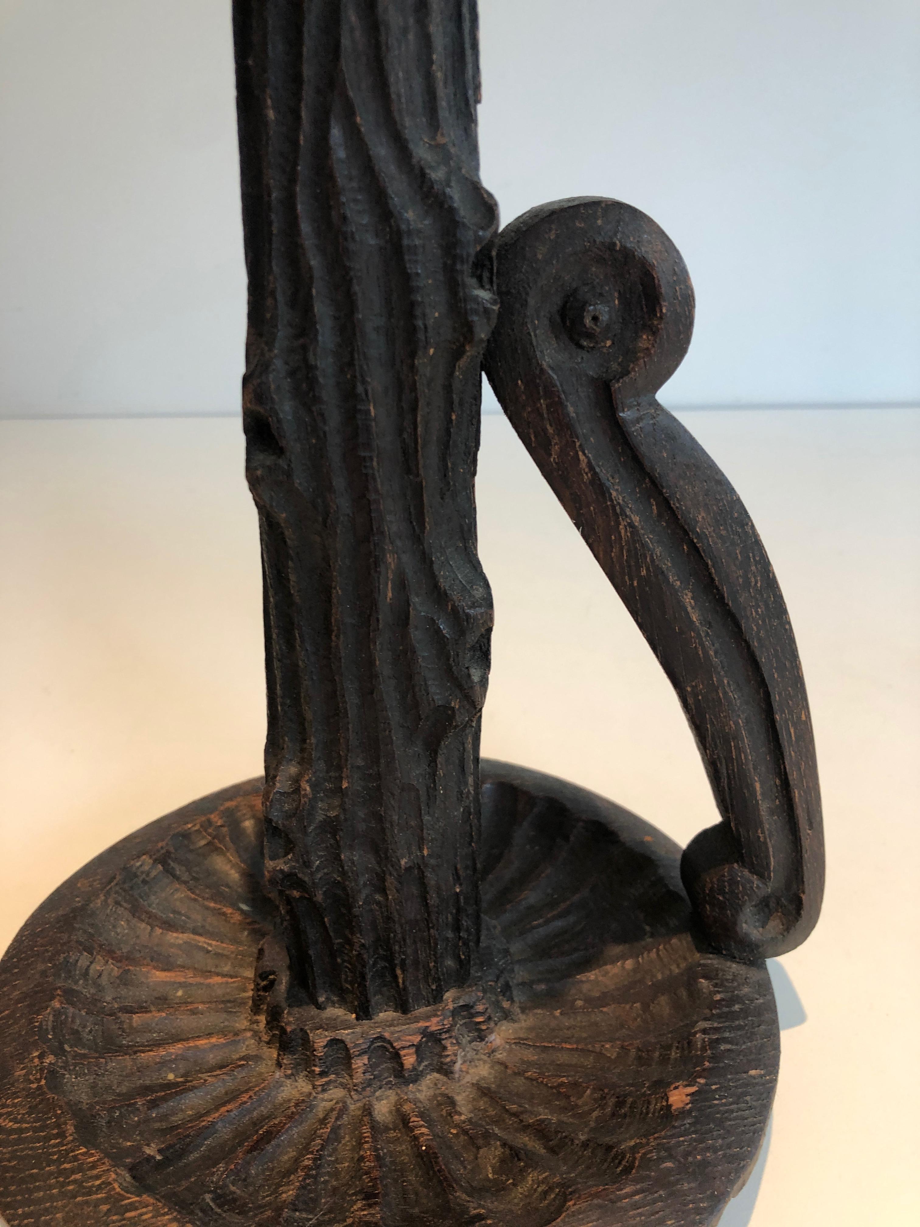 Pair of Tall Brutalist Candle Holders Made of Carved Wood, French, circa 1950 For Sale 14