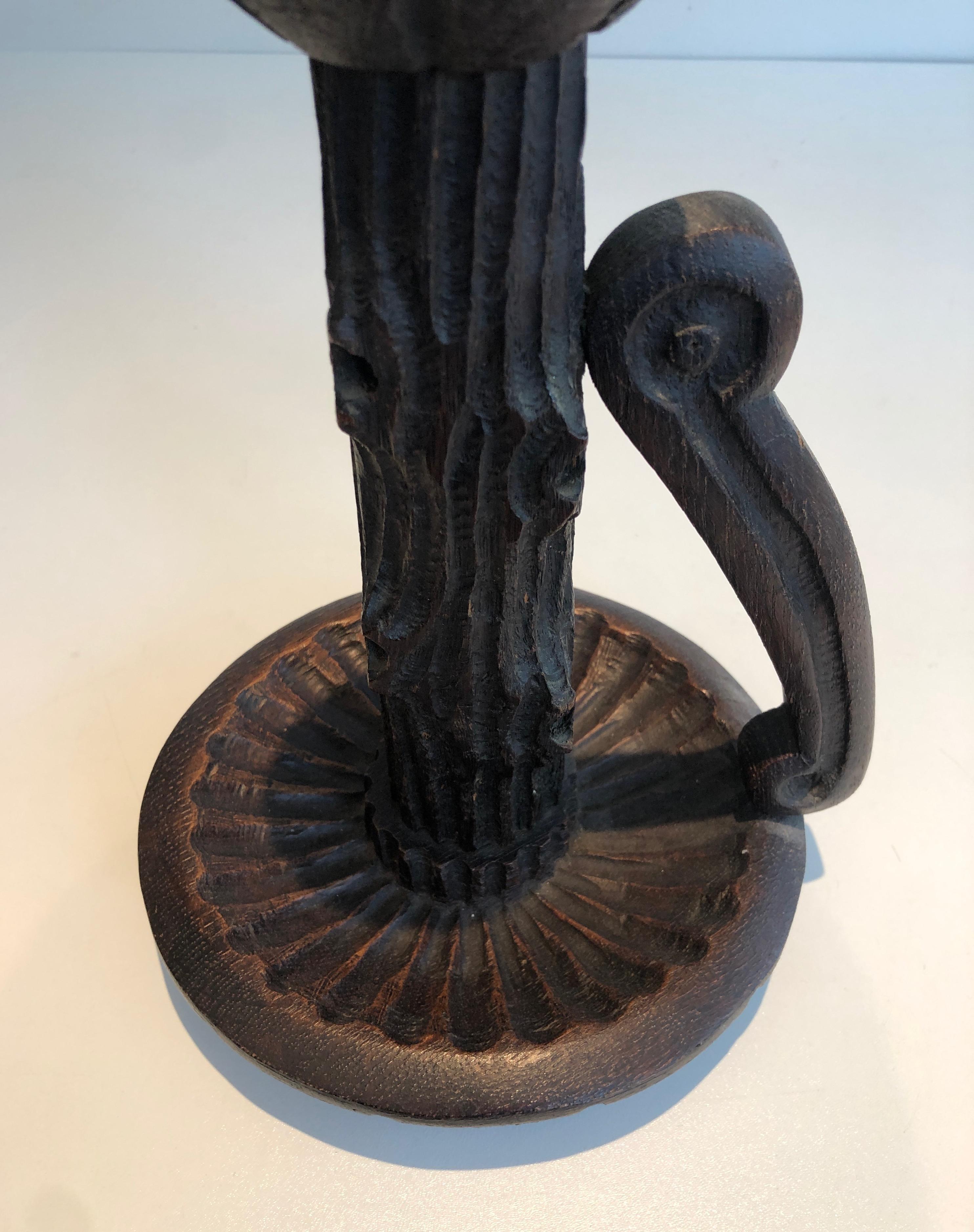 Pair of Tall Brutalist Candle Holders Made of Carved Wood, French, circa 1950 For Sale 5