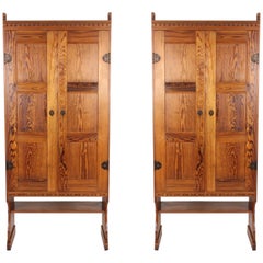 Antique Pair of Tall Cabinets in Solid Patinated Pine by Martin Nyrup for Rud Rasmussen