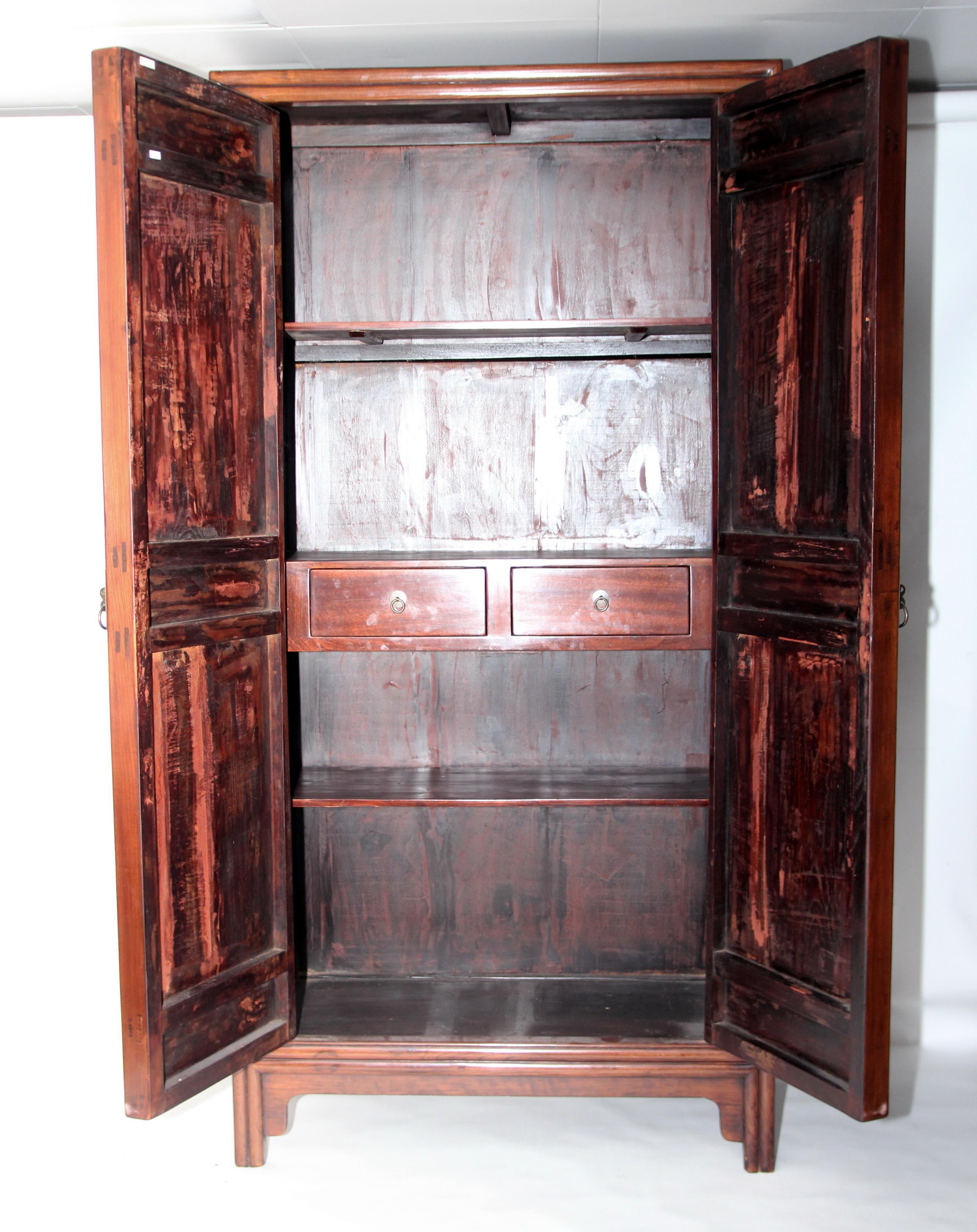 Pair of Tall Cabinets with Square Corners and Carved with Lipped Moulding For Sale 2