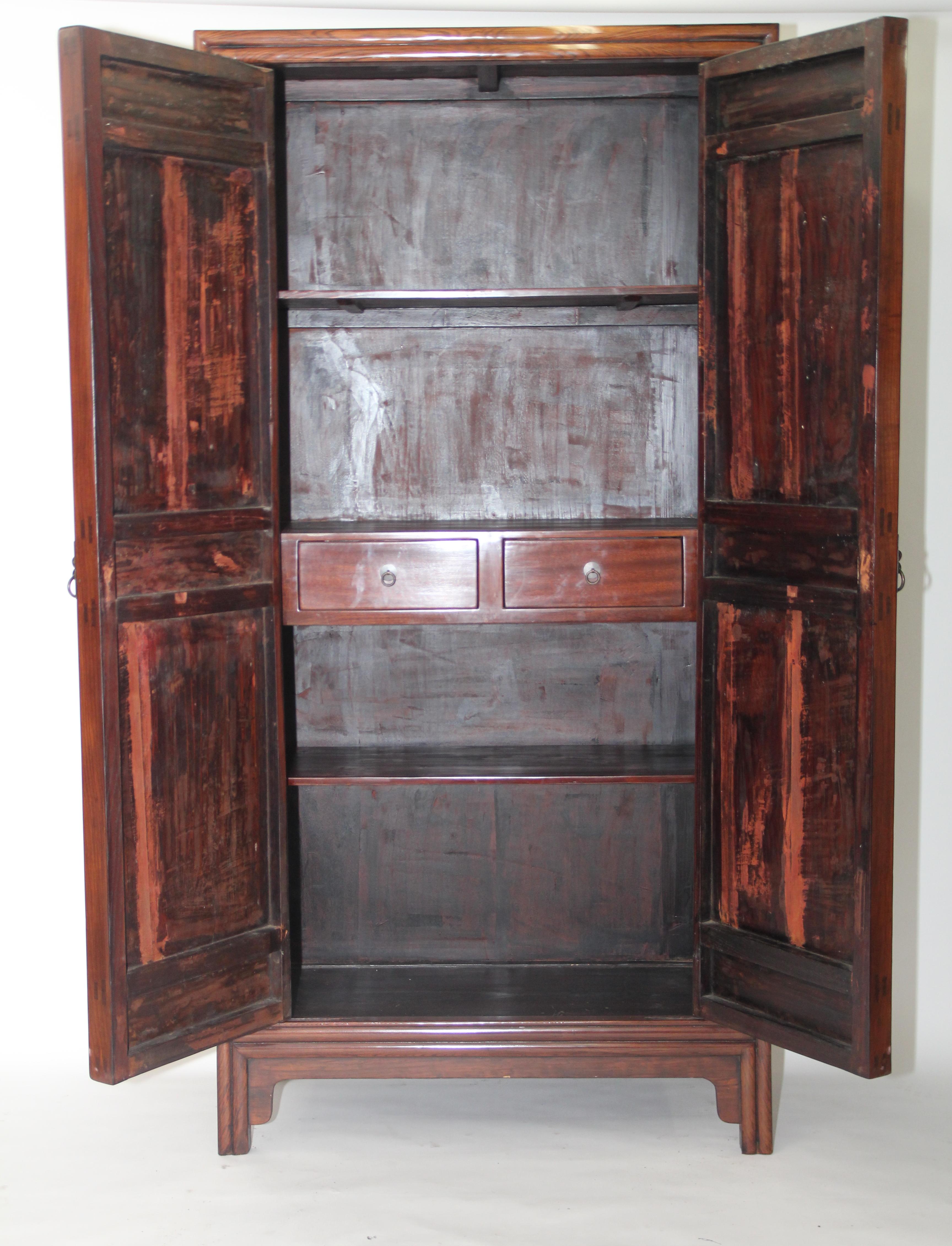 Pair of Tall Cabinets with Square Corners and Carved with Lipped Moulding For Sale 3