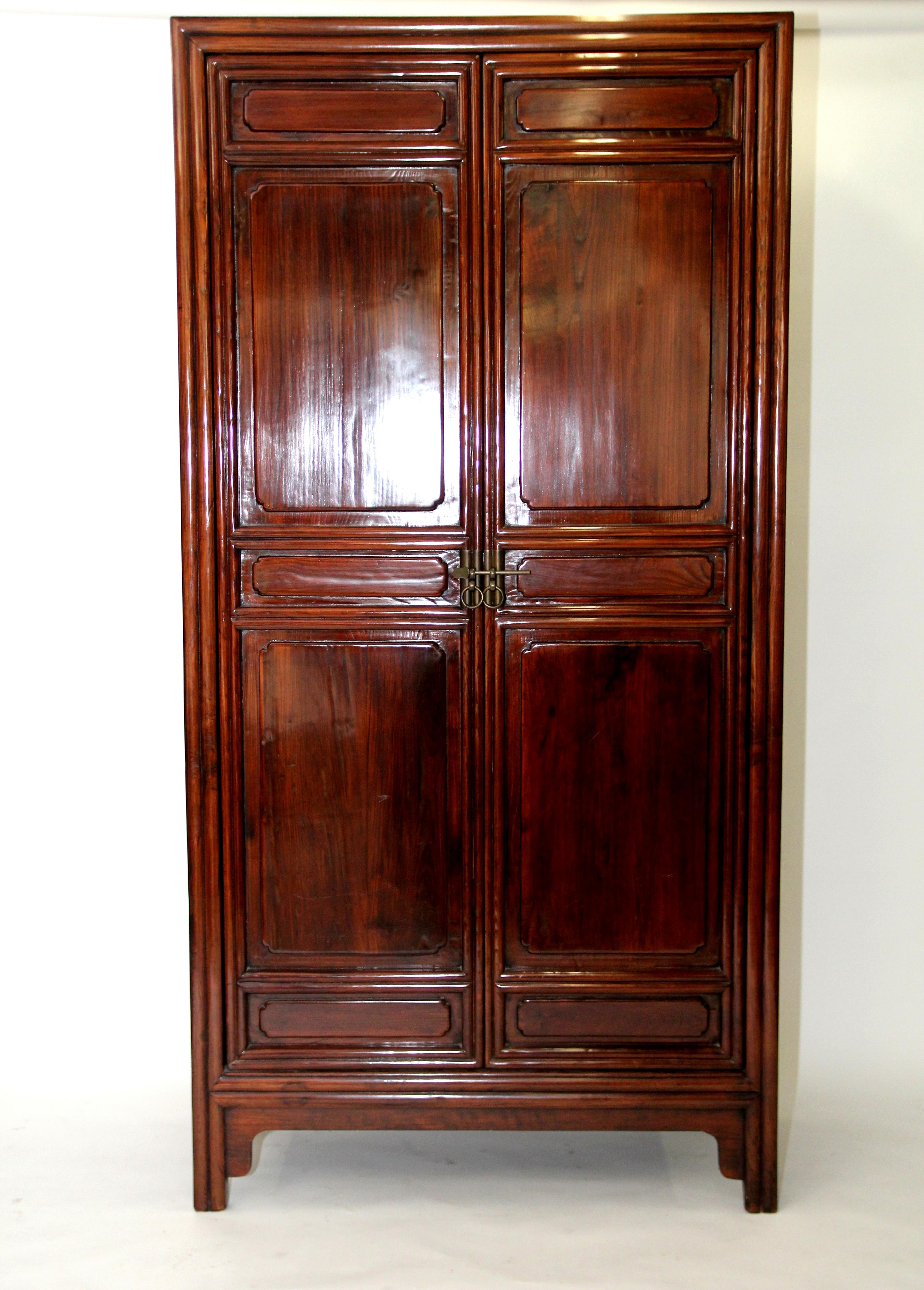 19th Century Pair of Tall Cabinets with Square Corners and Carved with Lipped Moulding For Sale