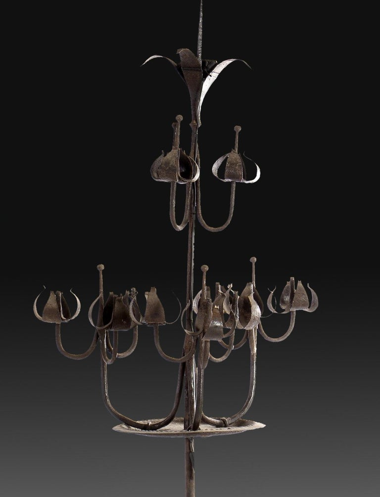 Pair of Tall Candelabra O Candelabrum, Neogothic Style, Wrought Iron