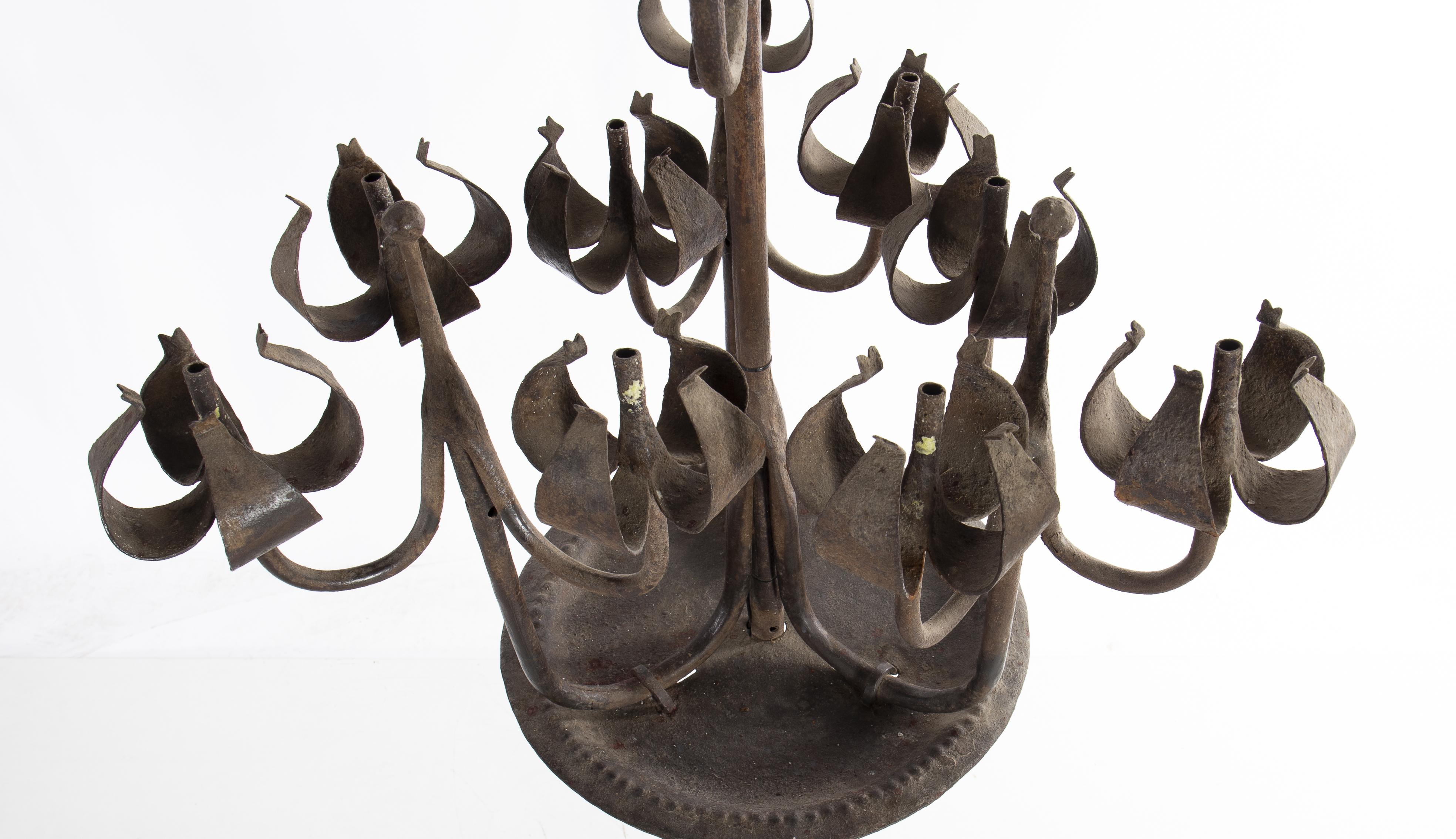 20th Century Pair of Tall Candelabra O Candelabrum, Neogothic Style, Wrought Iron, Spain For Sale