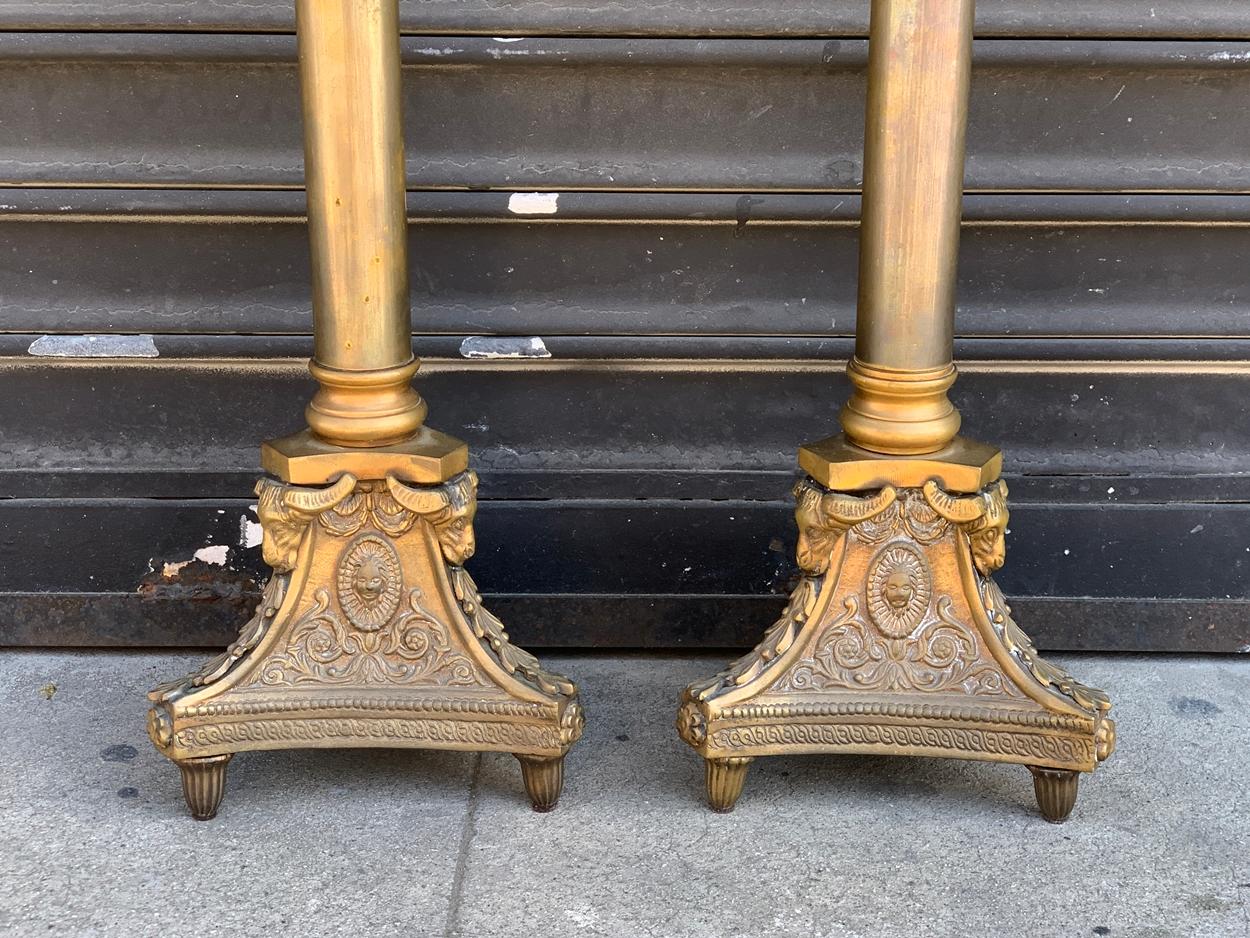 Mid-20th Century Pair of Tall Candle Holders in Bronze Signed A.K. For Sale