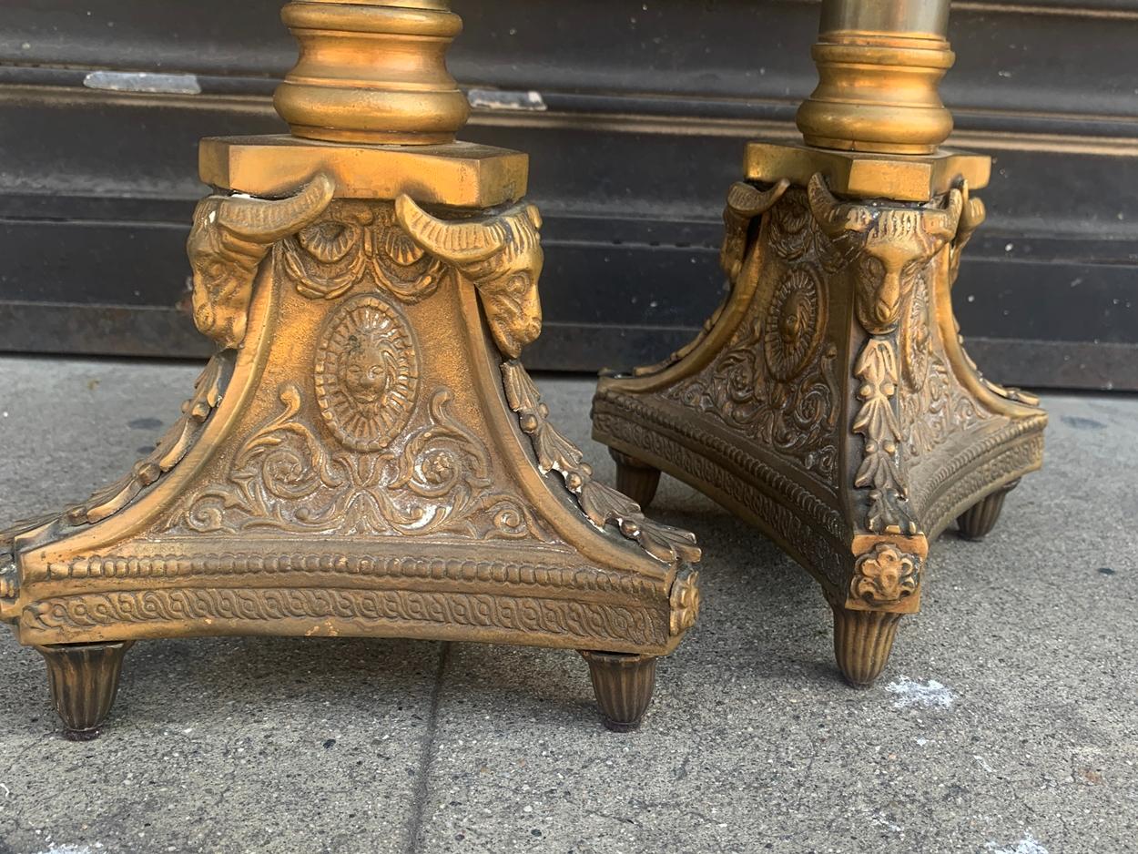 Pair of Tall Candle Holders in Bronze Signed A.K. For Sale 1