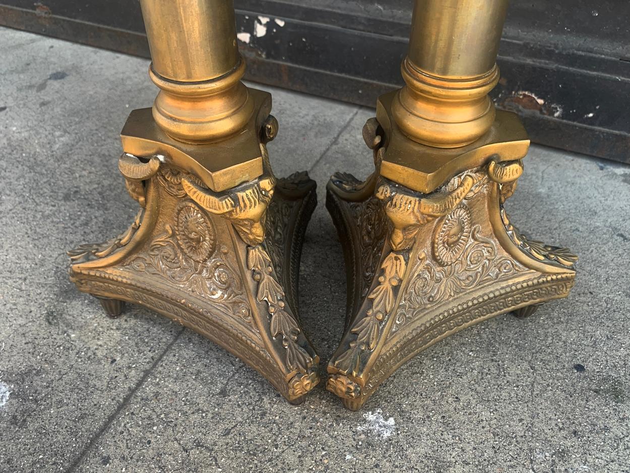 Pair of Tall Candle Holders in Bronze Signed A.K. For Sale 2
