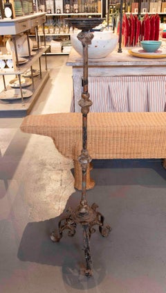 Pair of Tall Candlesticks in White Iron with Antique Patina