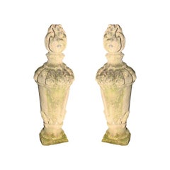 Pair of Tall Carved Stone Flame Finials