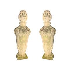 Pair of Tall Carved Stone Flame Finials