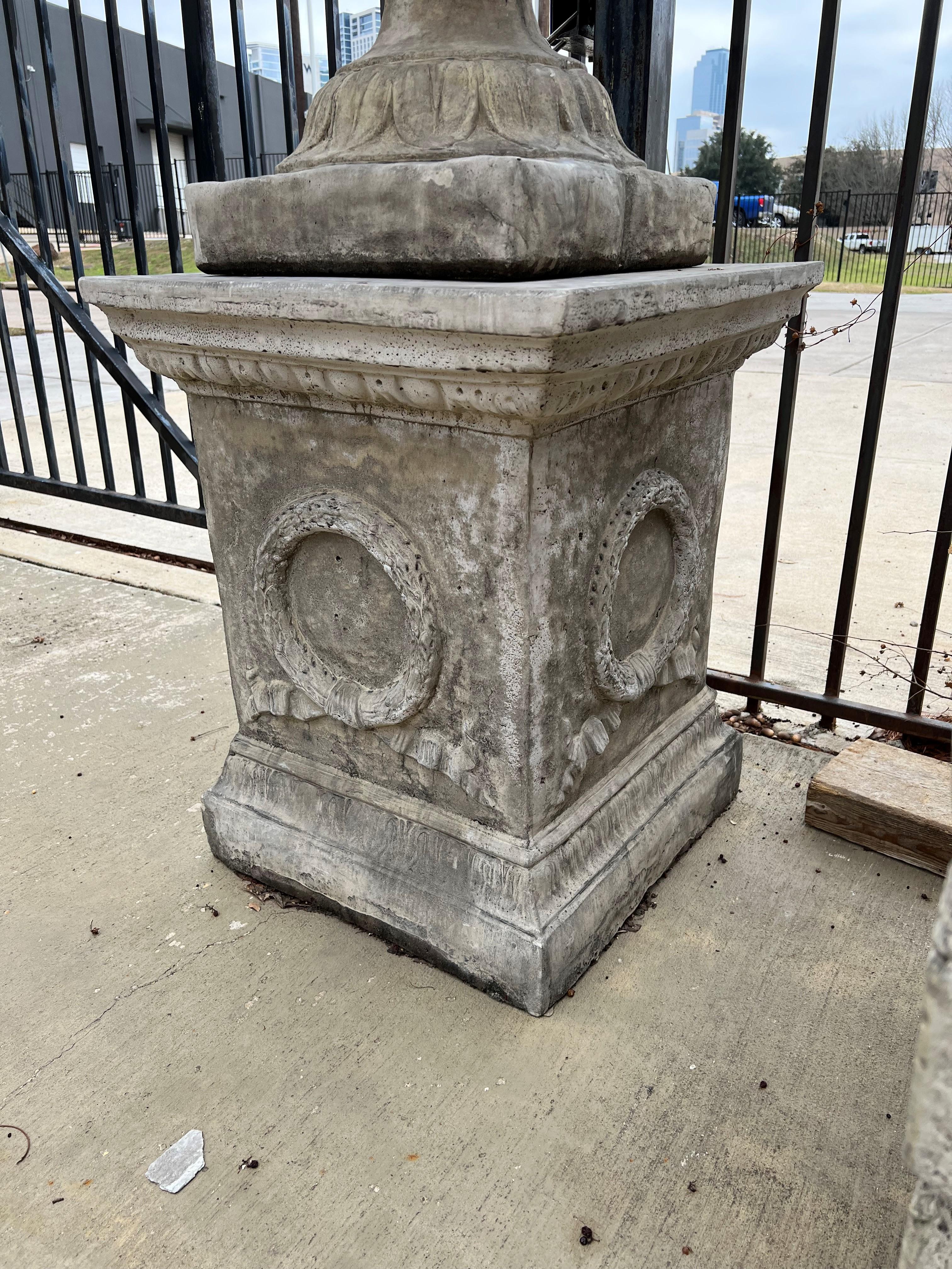 Pair of Tall Cast Garden Urns on Pedestals with Rams Heads and Swags 8
