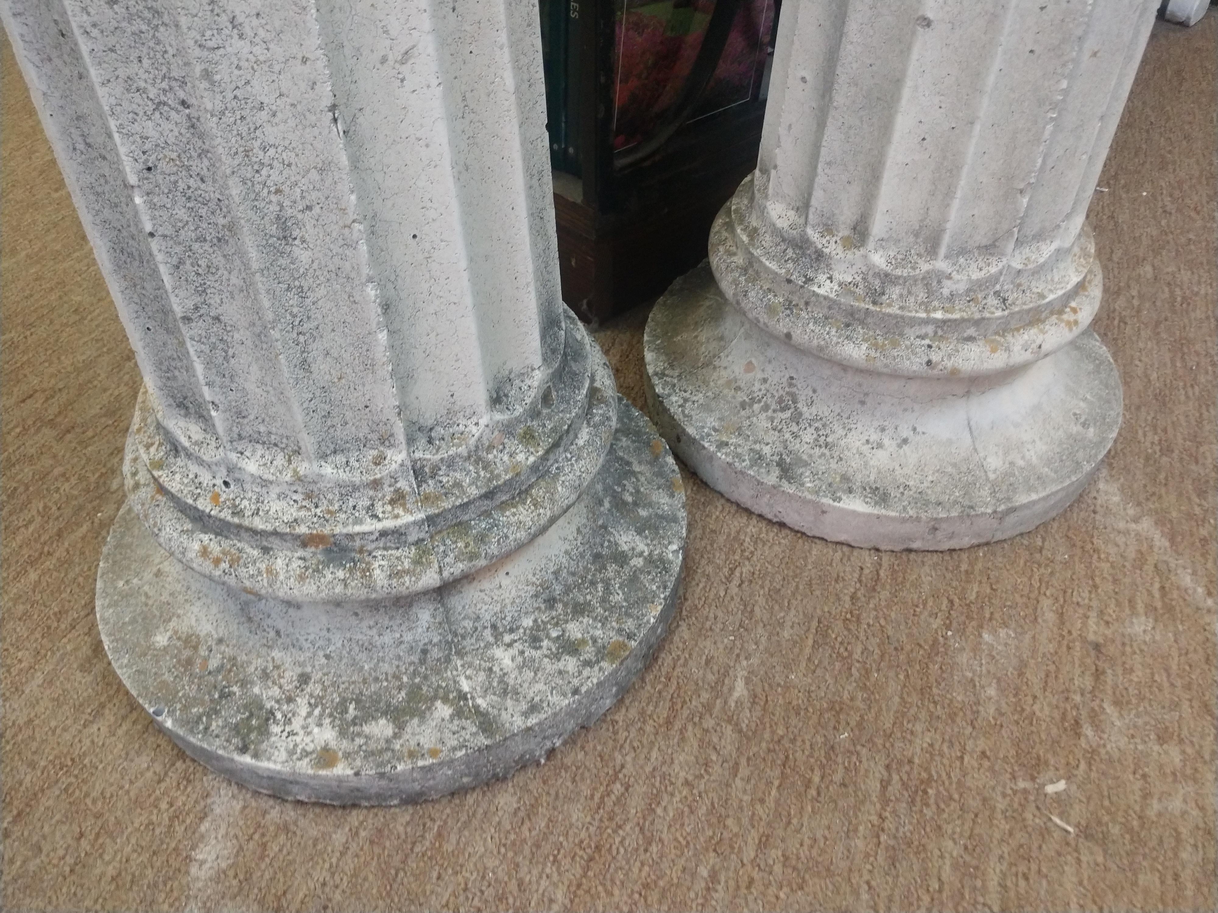 Greco Roman Pair of Tall Cast Stone Fluted Pedestals Columns