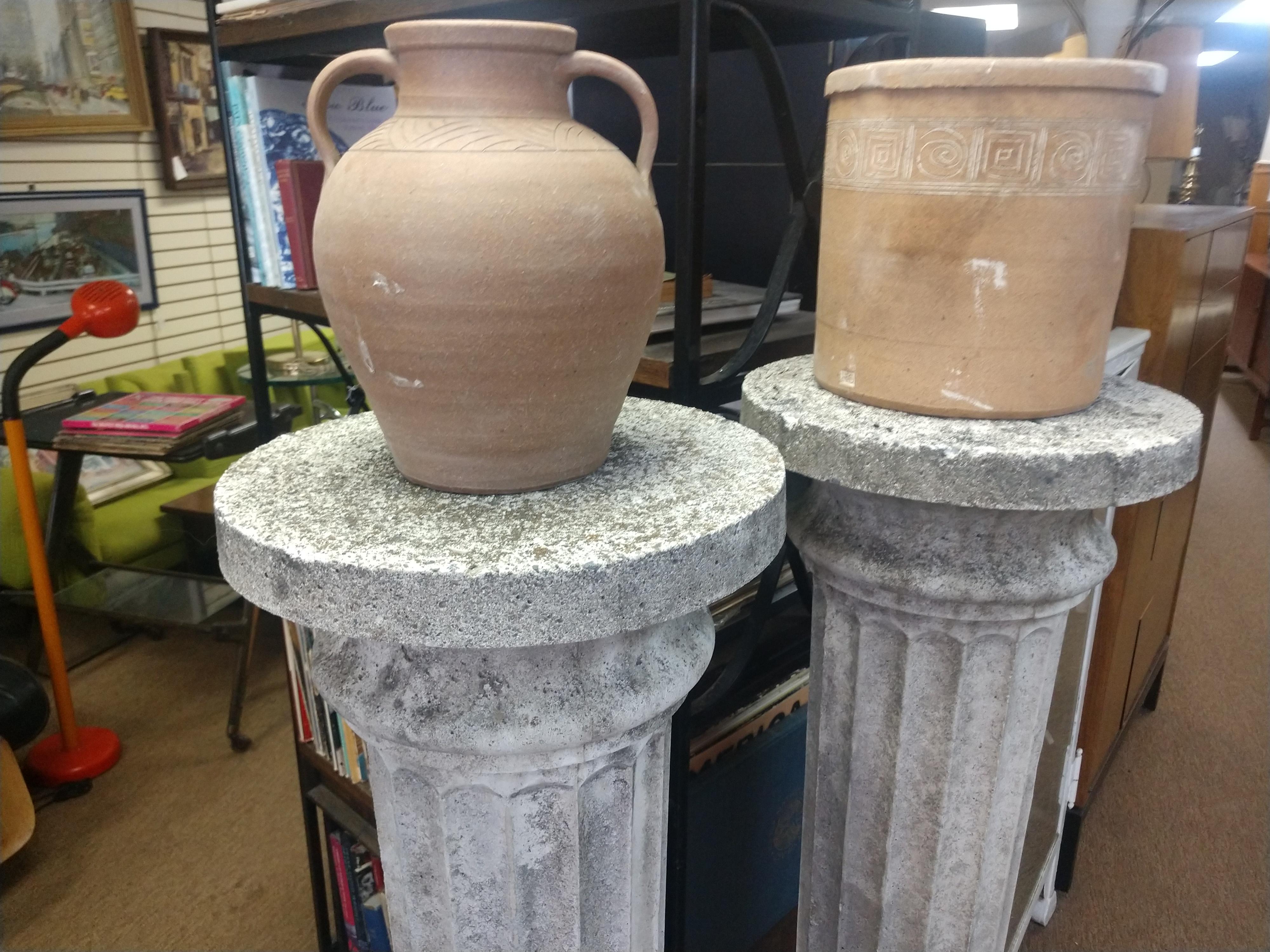 American Pair of Tall Cast Stone Fluted Pedestals Columns