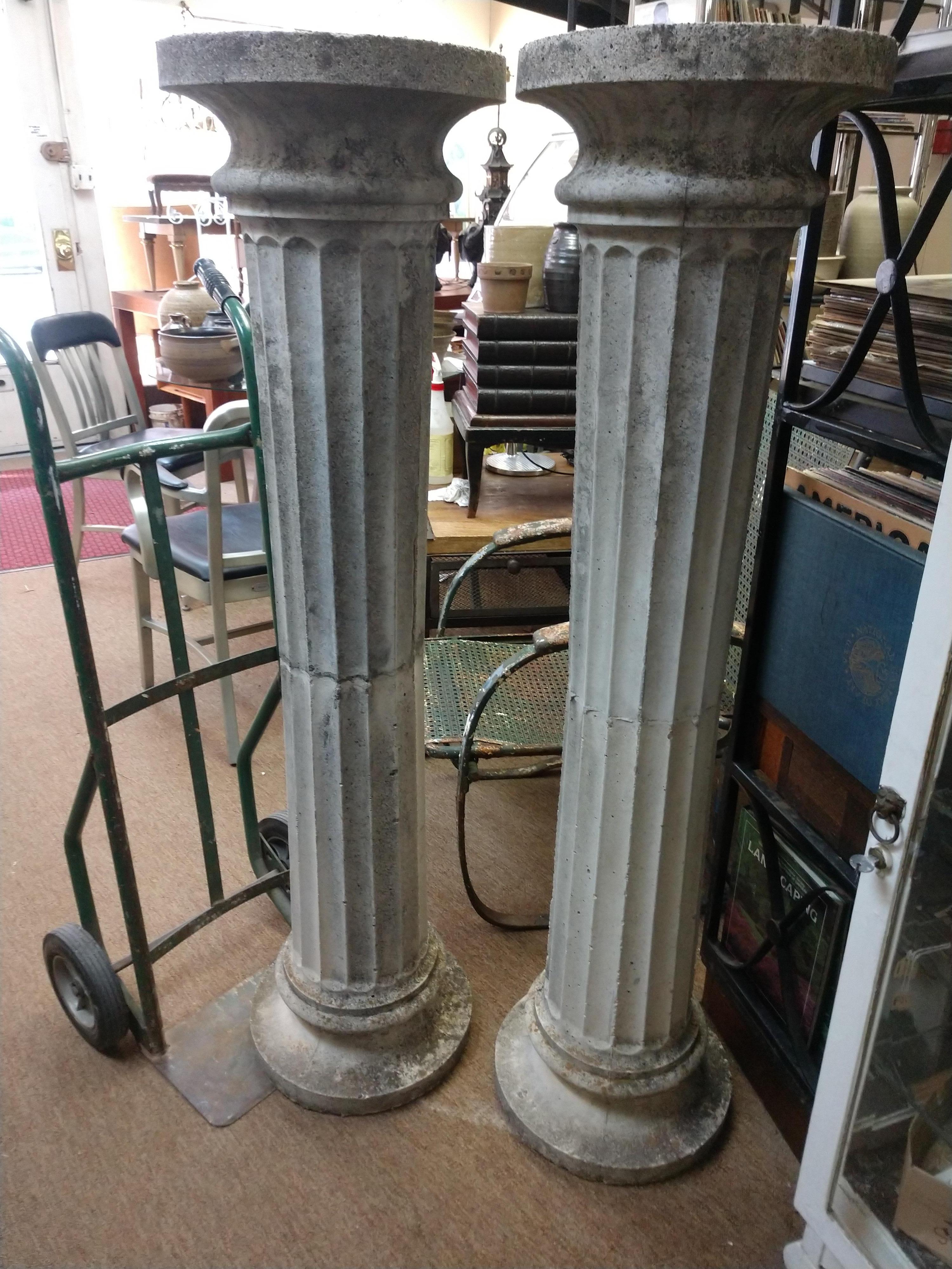 Pair of Tall Cast Stone Fluted Pedestals Columns In Good Condition In Port Jervis, NY