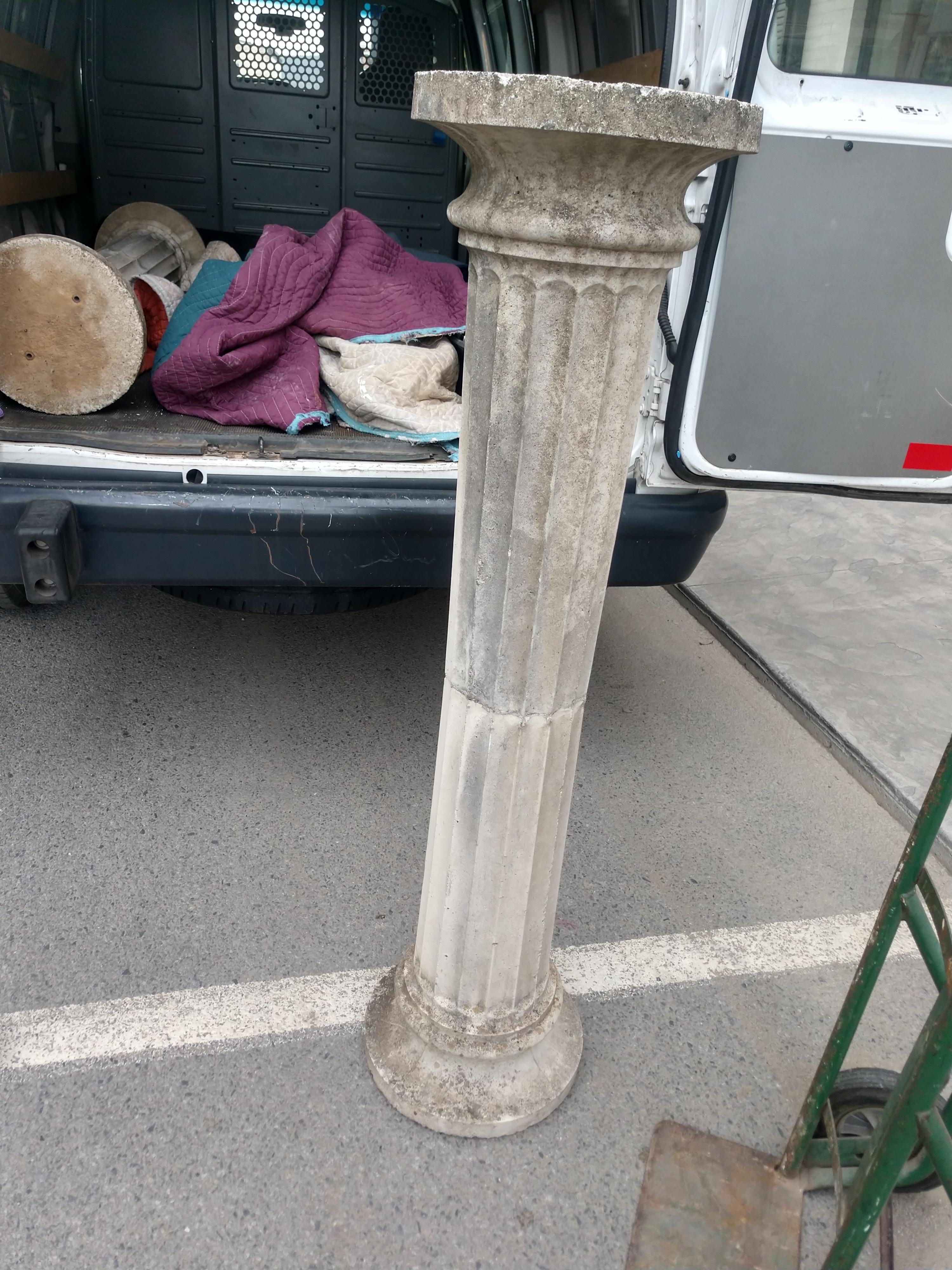 Late 20th Century Pair of Tall Cast Stone Fluted Pedestals Columns