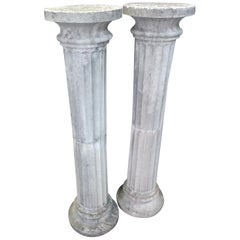 Vintage Pair of Tall Cast Stone Fluted Pedestals Columns