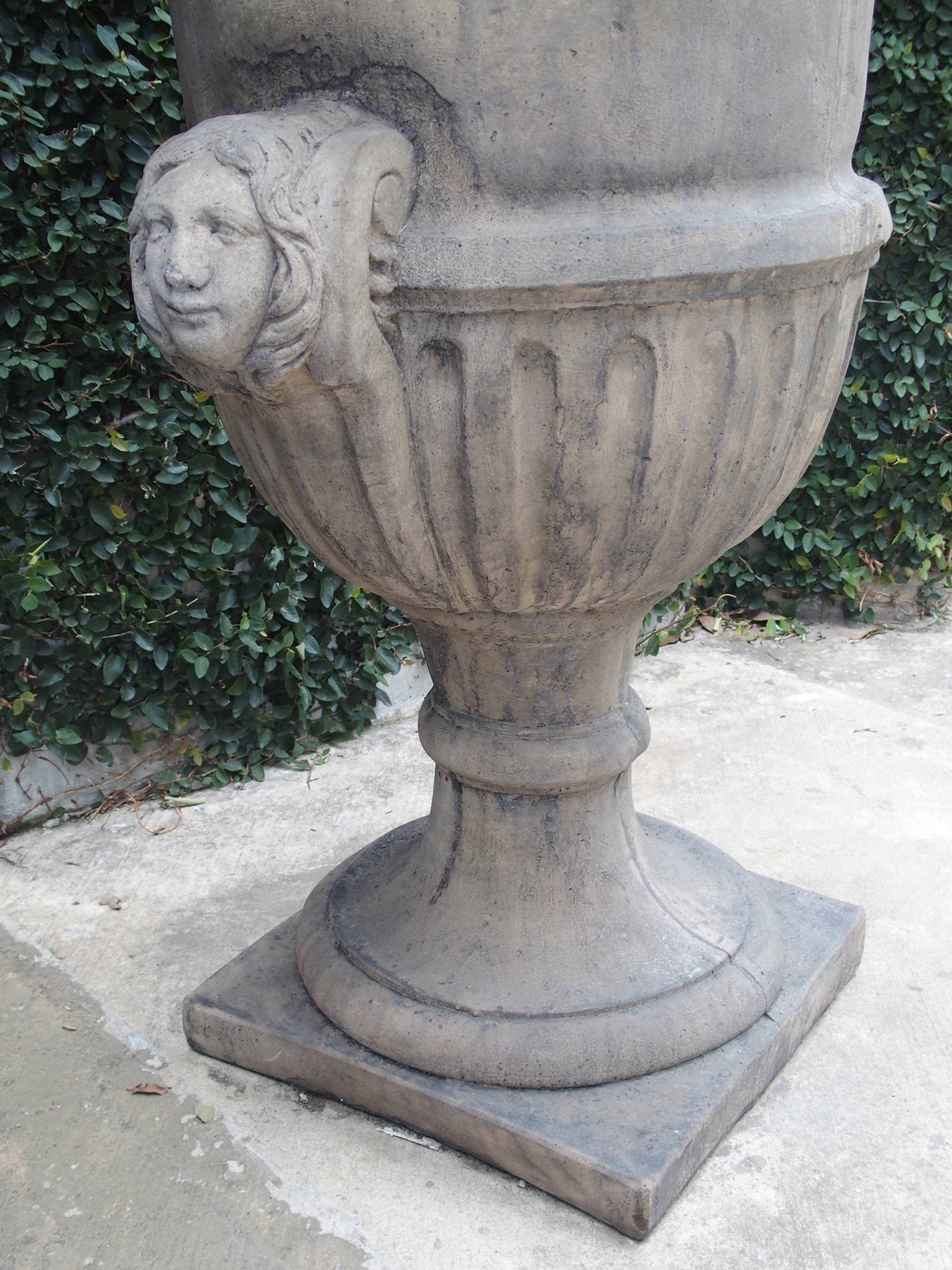 Pair of Tall Cast Stone Lidded Garden Vases from Belgium 2