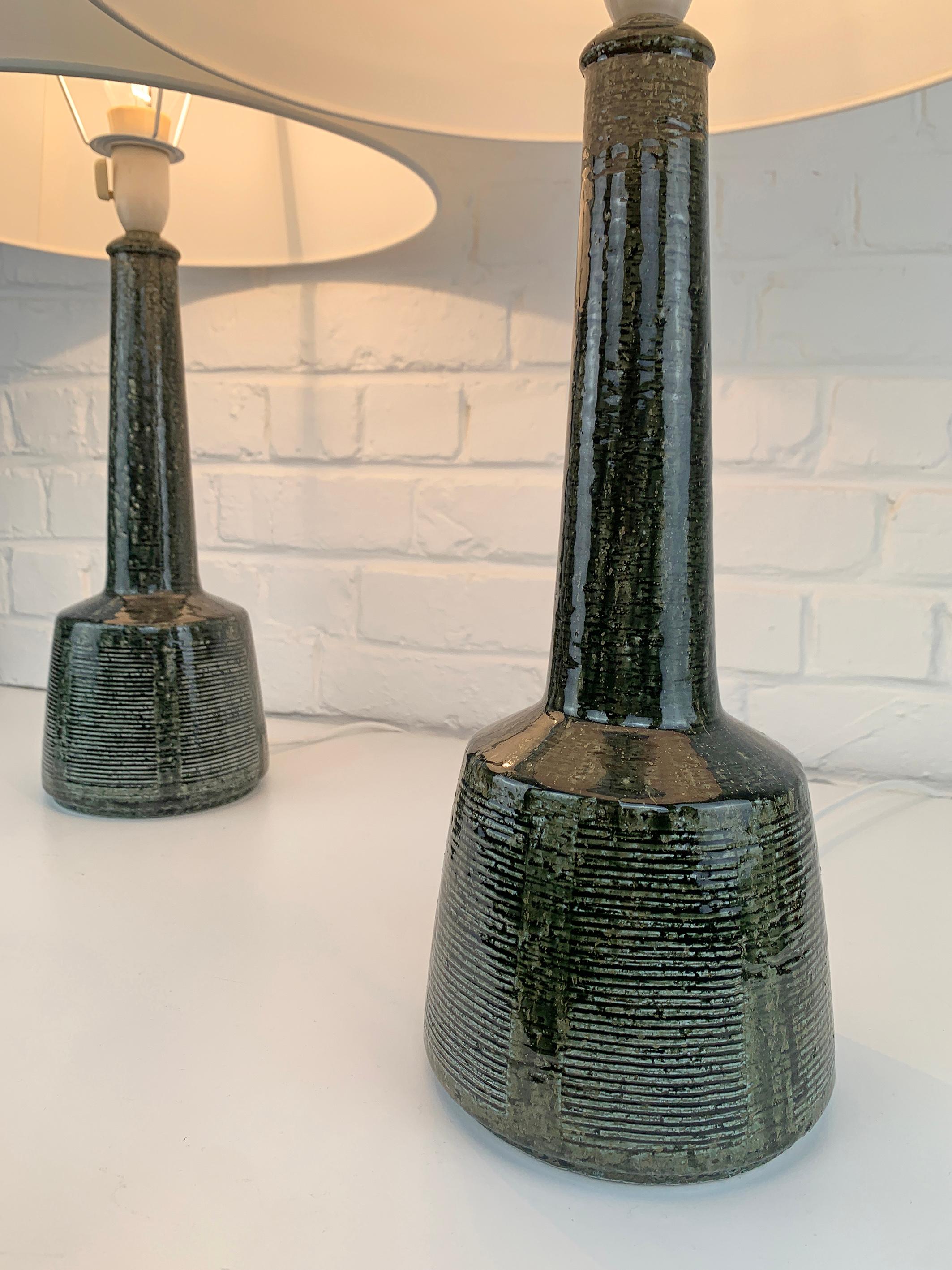 Scandinavian Modern Pair of Tall Ceramic table lamps by Palshus, design by Esben Klint for Le Klint