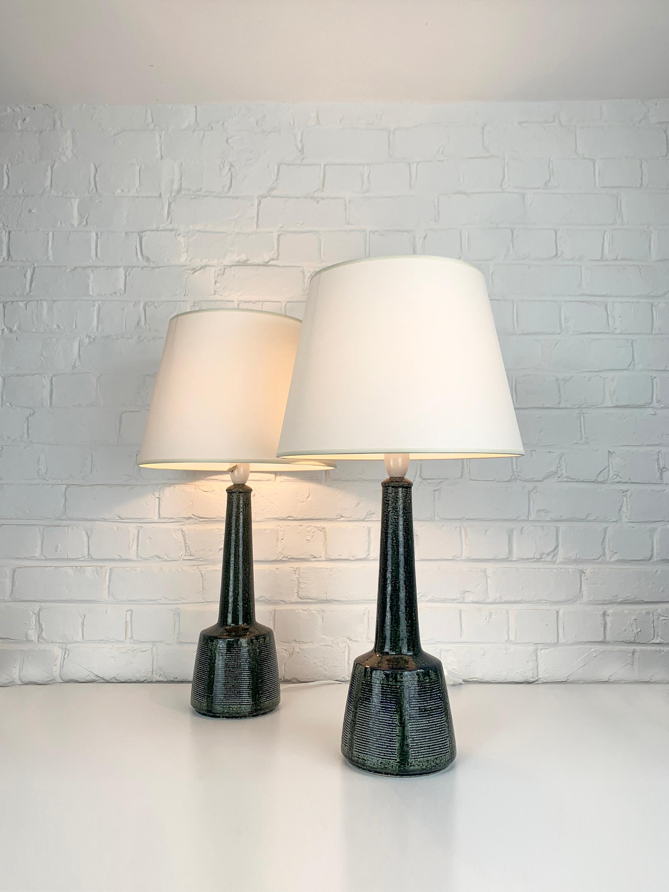 Scandinavian Modern Pair of Tall Ceramic Table Lamps by Palshus, Design by Esben Klint for Le Klint For Sale