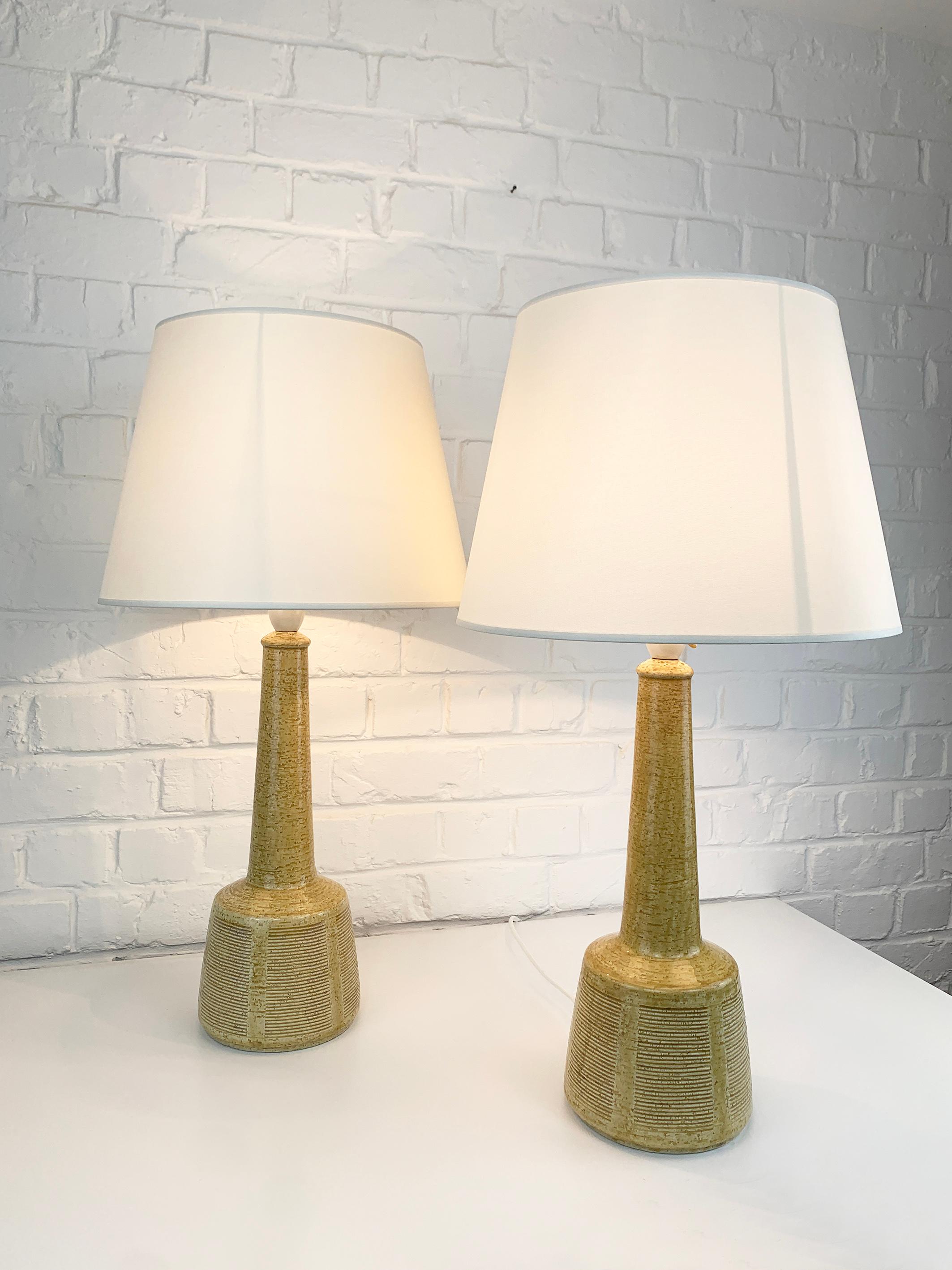 Scandinavian Modern Pair of Tall Ceramic Table Lamps by Palshus, Design by Esben Klint for Le Klint For Sale