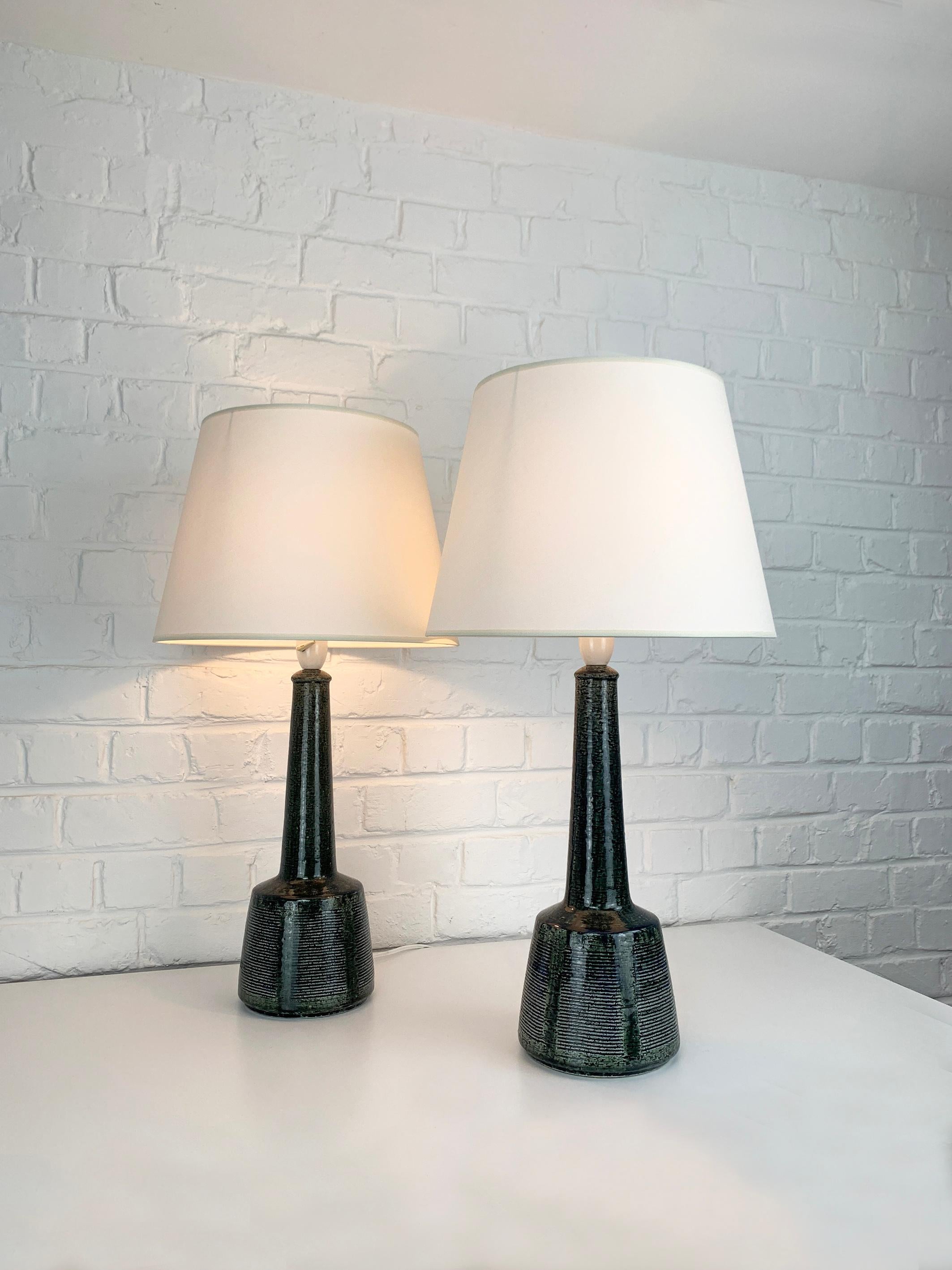 Danish Pair of Tall Ceramic Table Lamps by Palshus, Design by Esben Klint for Le Klint For Sale