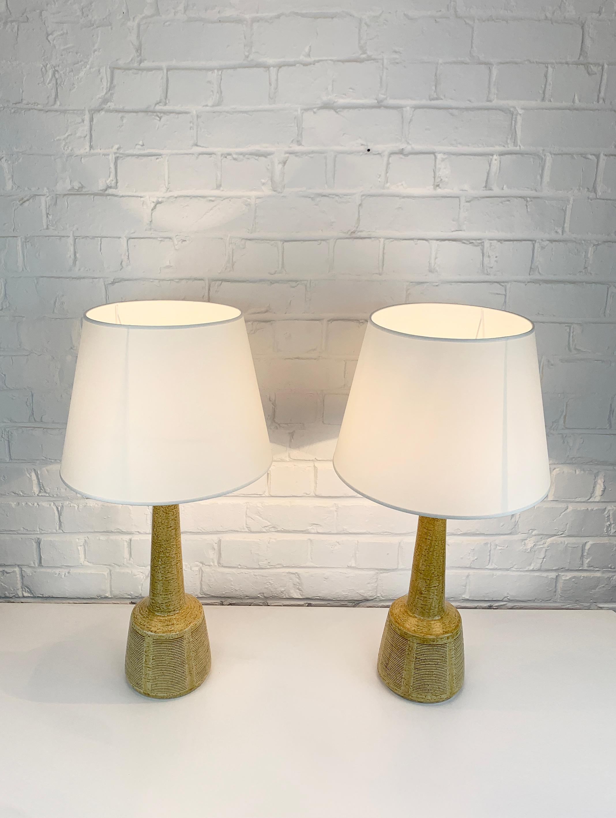 Danish Pair of Tall Ceramic Table Lamps by Palshus, Design by Esben Klint for Le Klint For Sale
