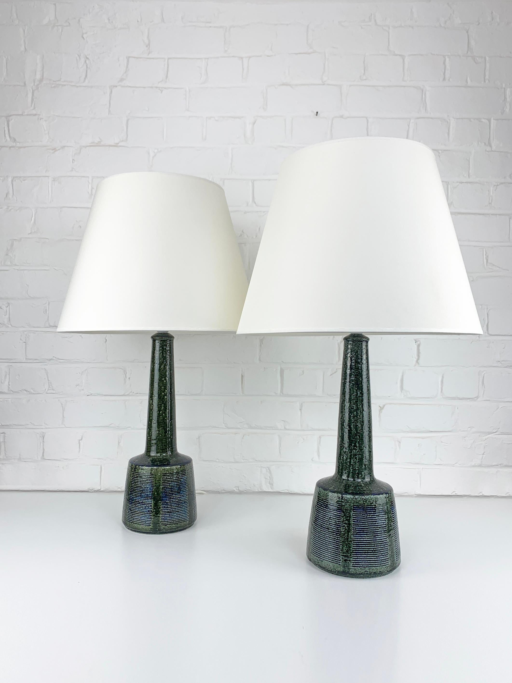 Glazed Pair of Tall Ceramic Table Lamps by Palshus, Design by Esben Klint for Le Klint