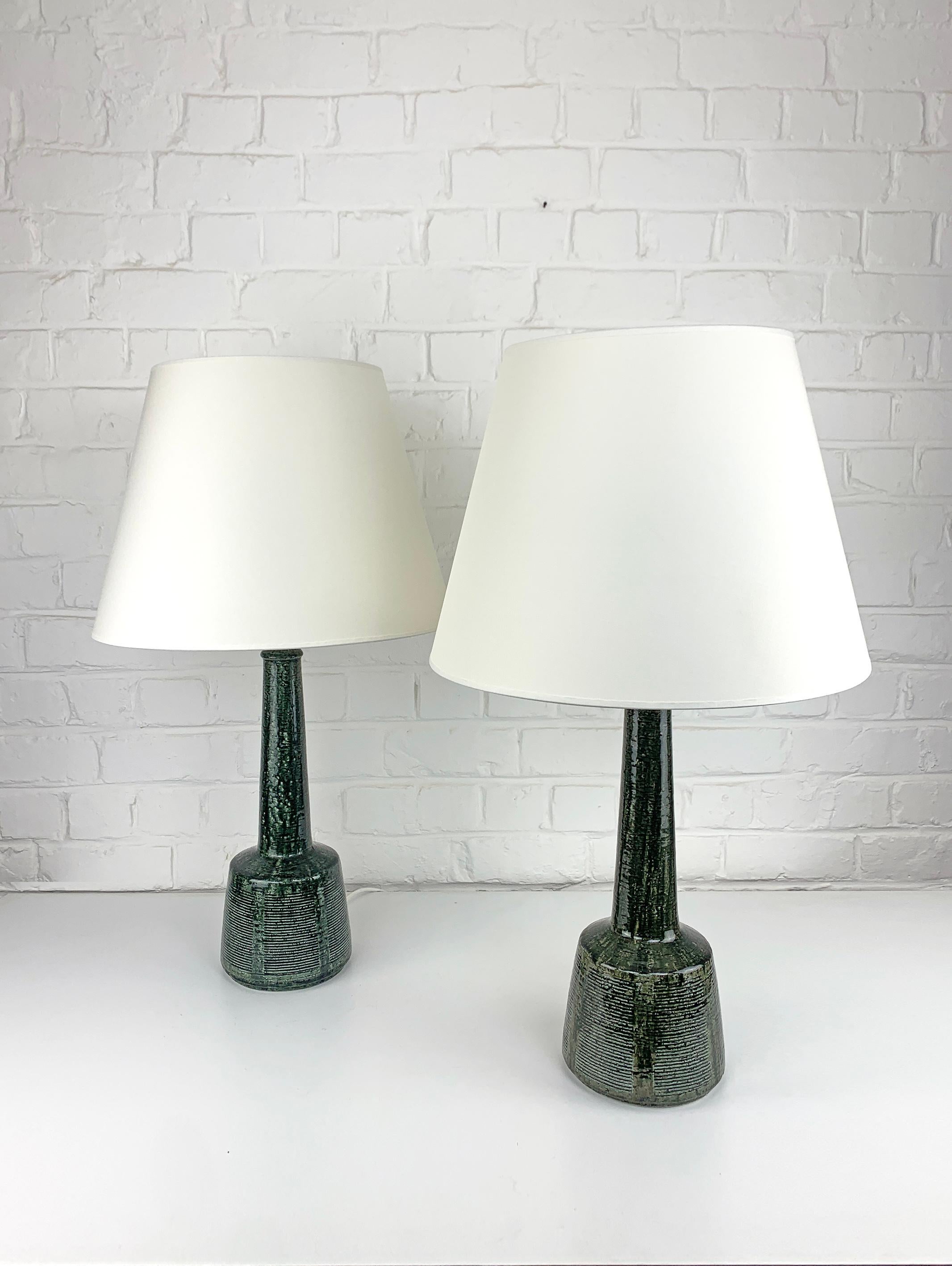 Glazed Pair of Tall Ceramic table lamps by Palshus, design by Esben Klint for Le Klint