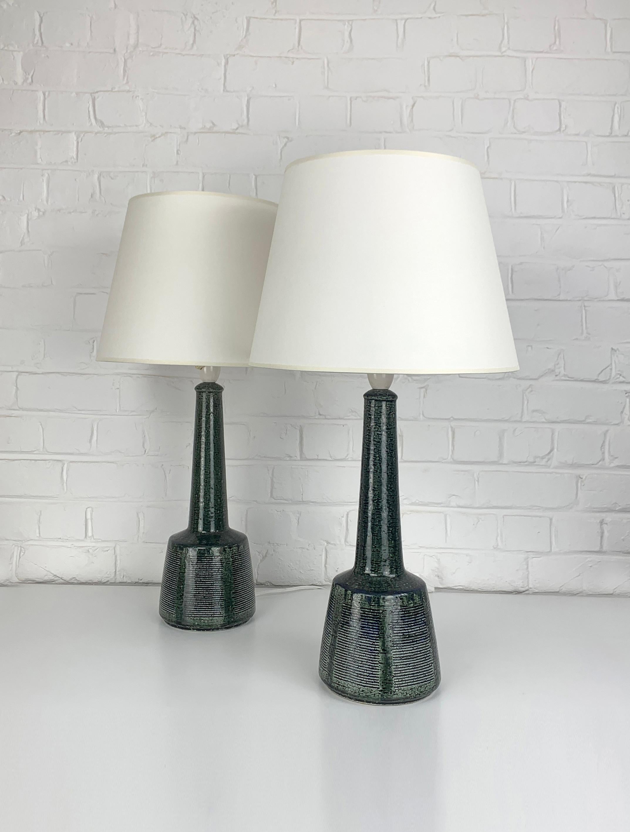 Hand-Crafted Pair of Tall Ceramic Table Lamps by Palshus, Design by Esben Klint for Le Klint For Sale