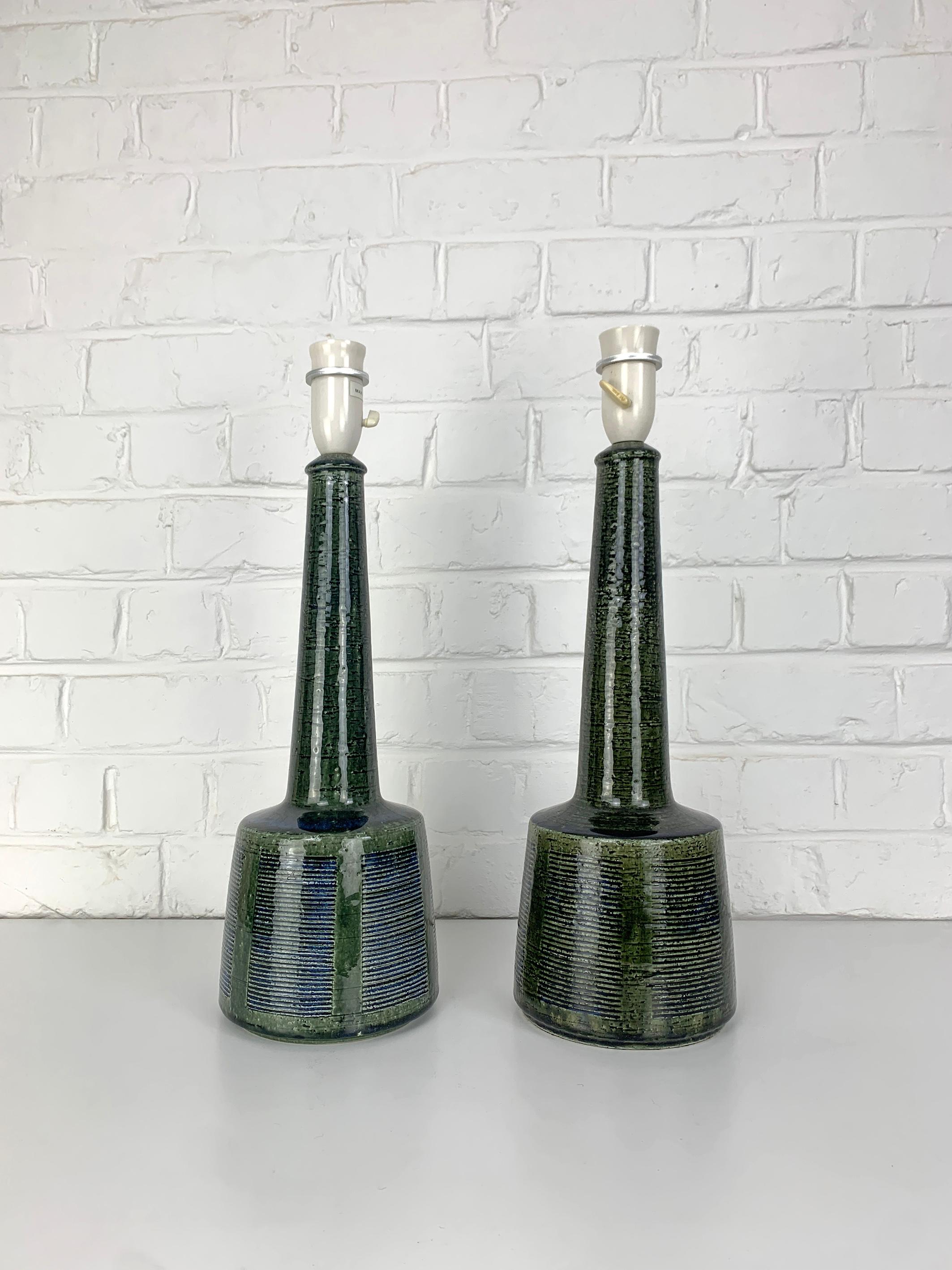 Pair of Tall Ceramic Table Lamps by Palshus, Design by Esben Klint for Le Klint In Good Condition For Sale In Vorst, BE
