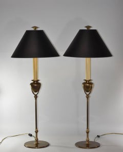 Pair of Tall Chapman Brass Buffet Lamps, 1985