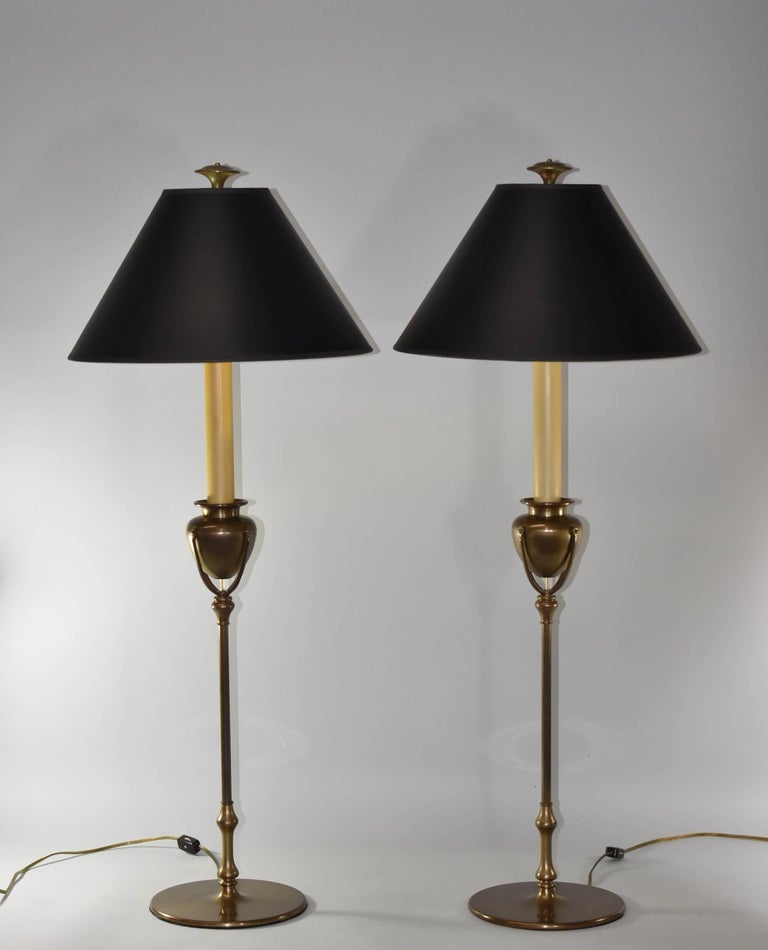 Pair of Tall Chapman Brass Buffet Lamps, 1985 at 1stDibs