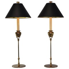 Pair of Tall Chapman Brass Buffet Lamps, 1985