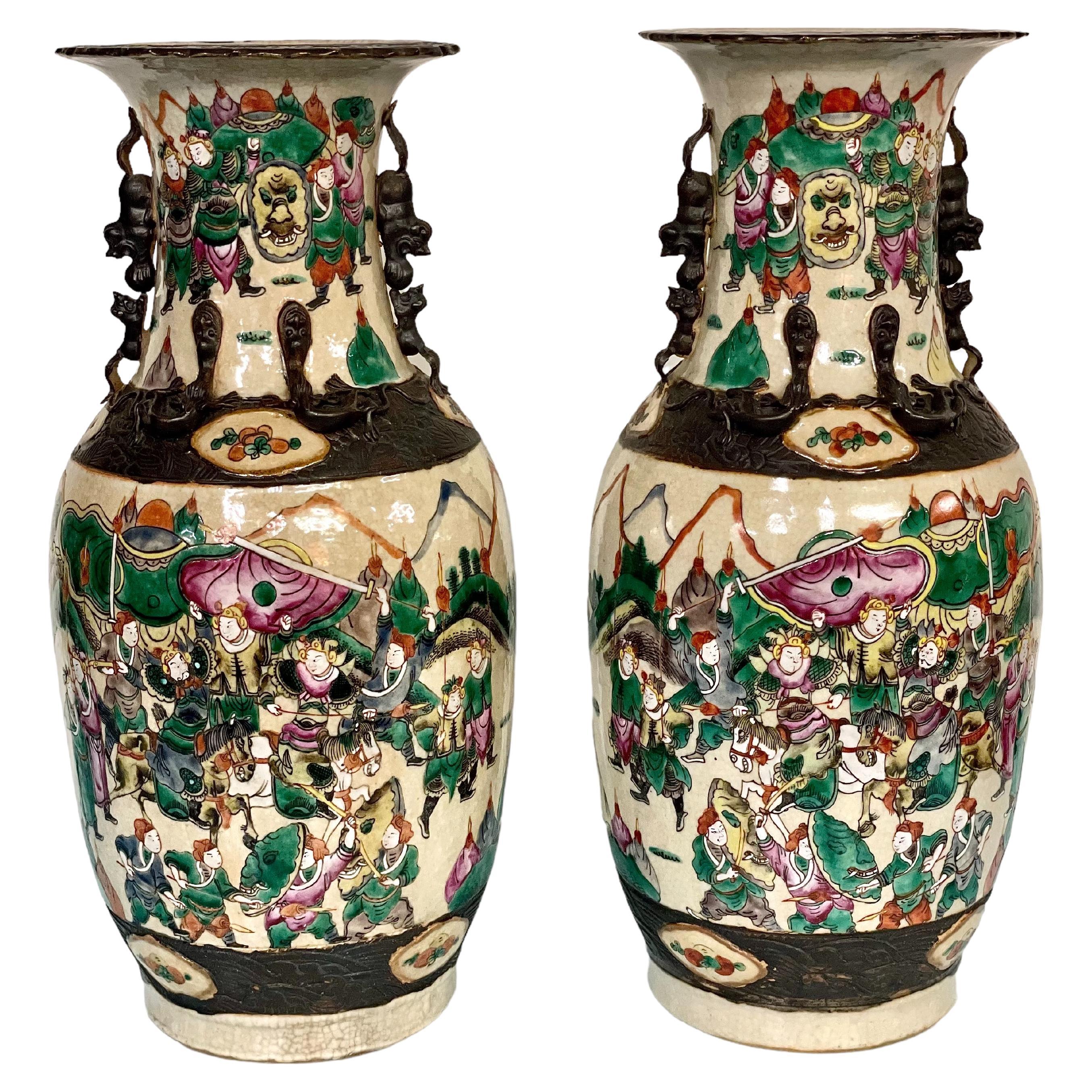 19th C. Pair of Large Chinese Nanjing Crackle Glazed Vases