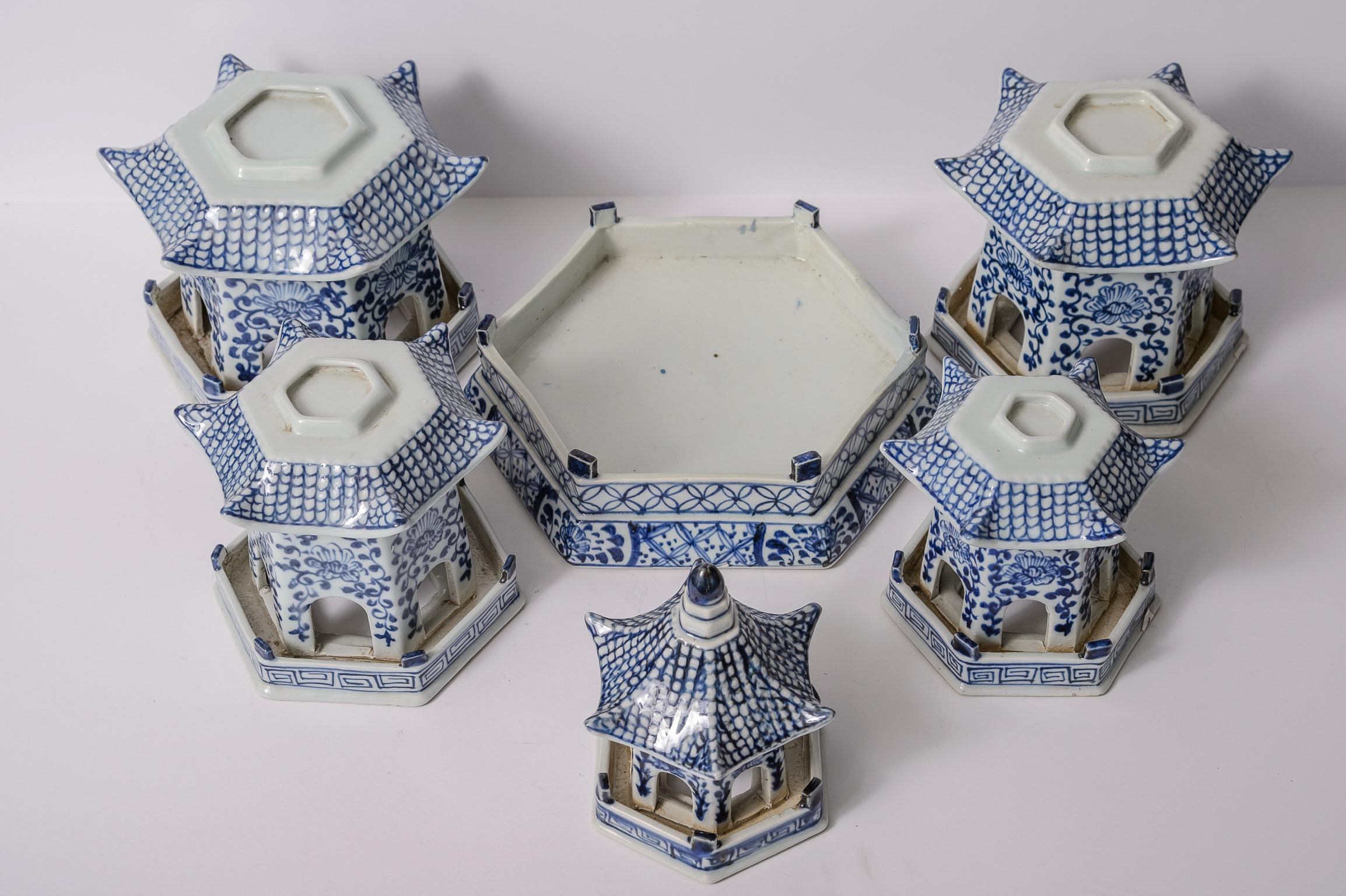 Pair of Tall Chinese Blue & White Porcelain Pagoda 8